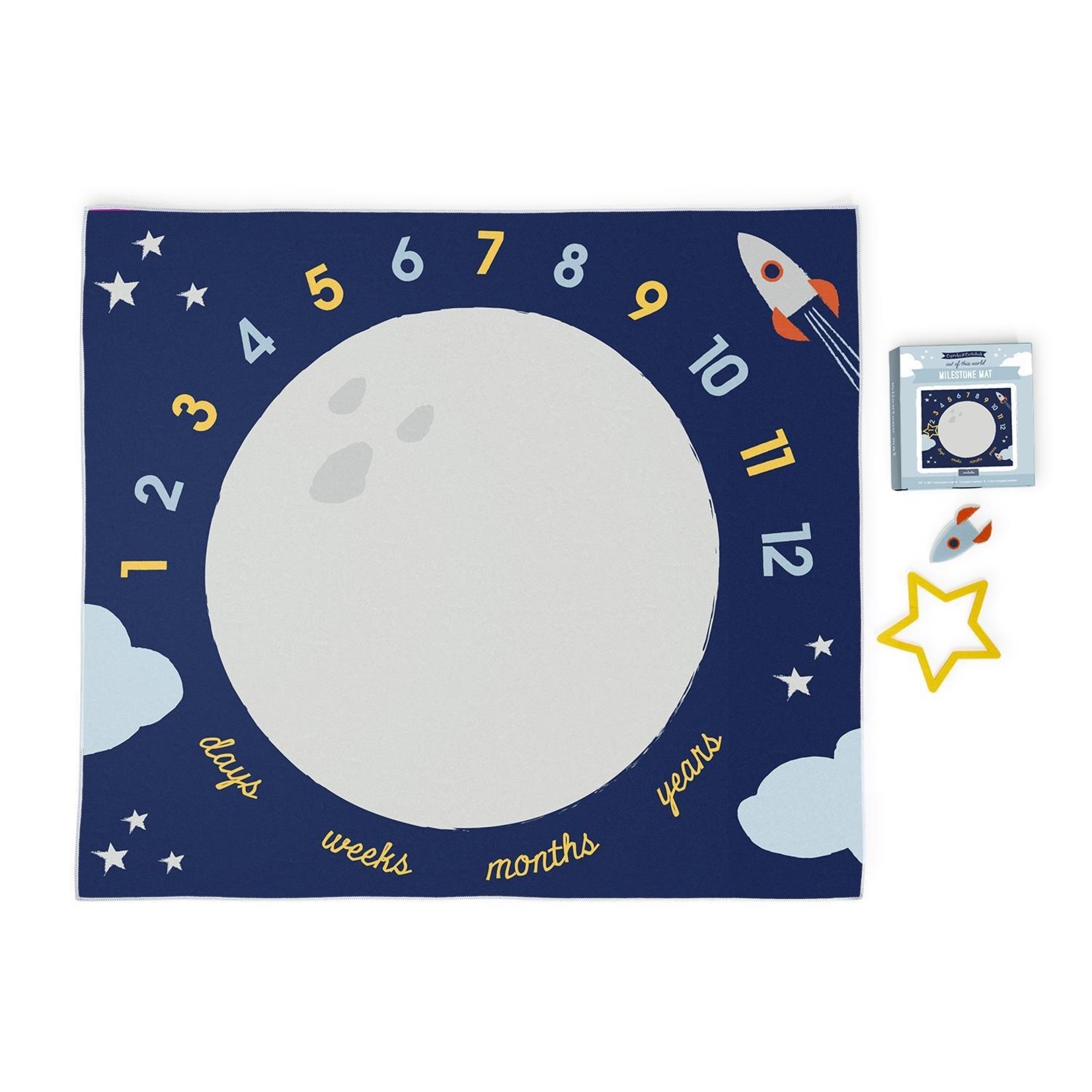 Two's Company Out of this World Milestone Mat / Curtain with Star and Rocket Markers