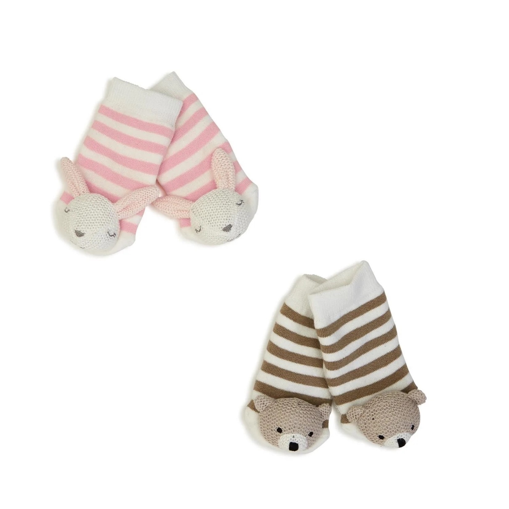 Two's Company Knit Animal Rattle Socks in Gift Box