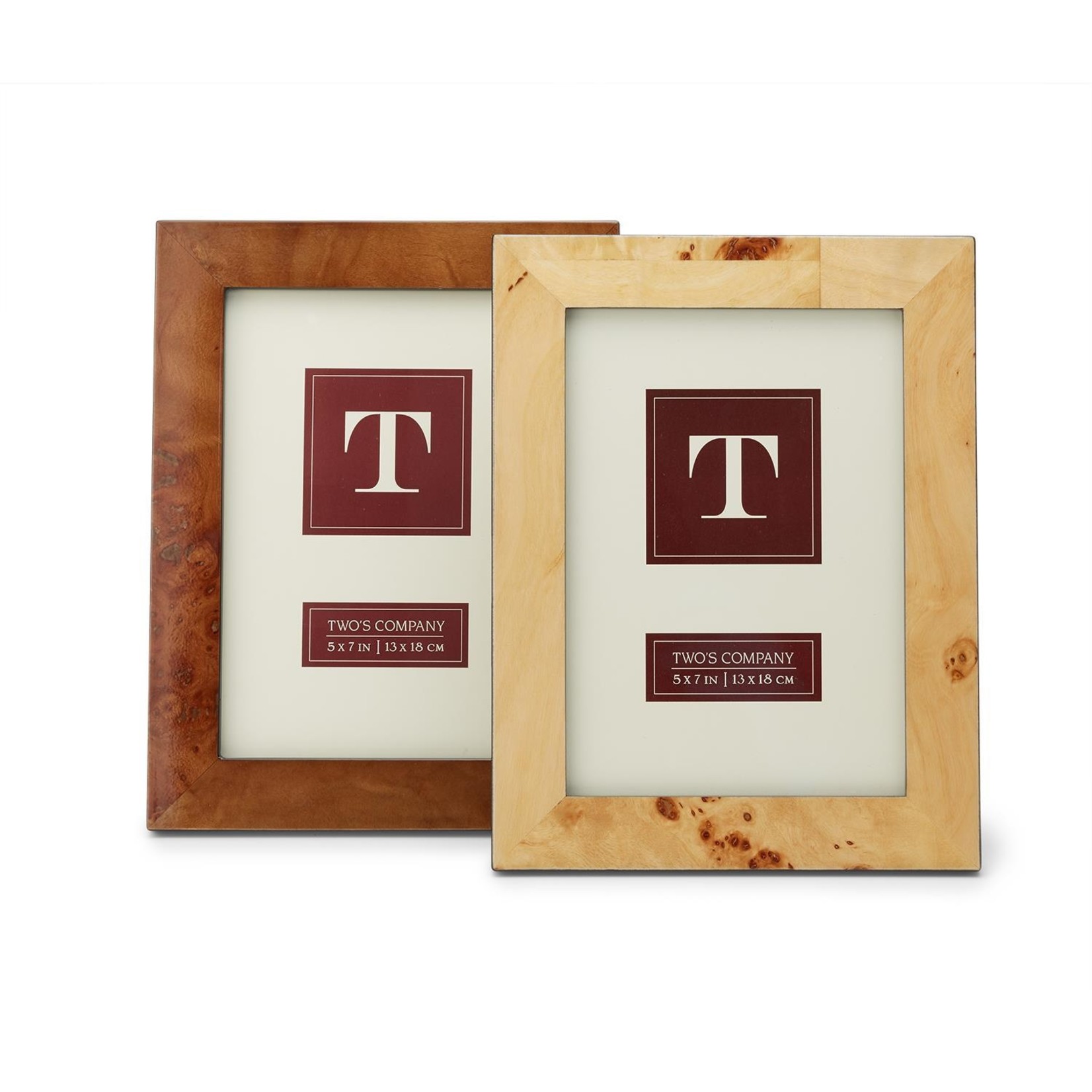 Two's Company Burled Wood 5" x 7" Photo Frame