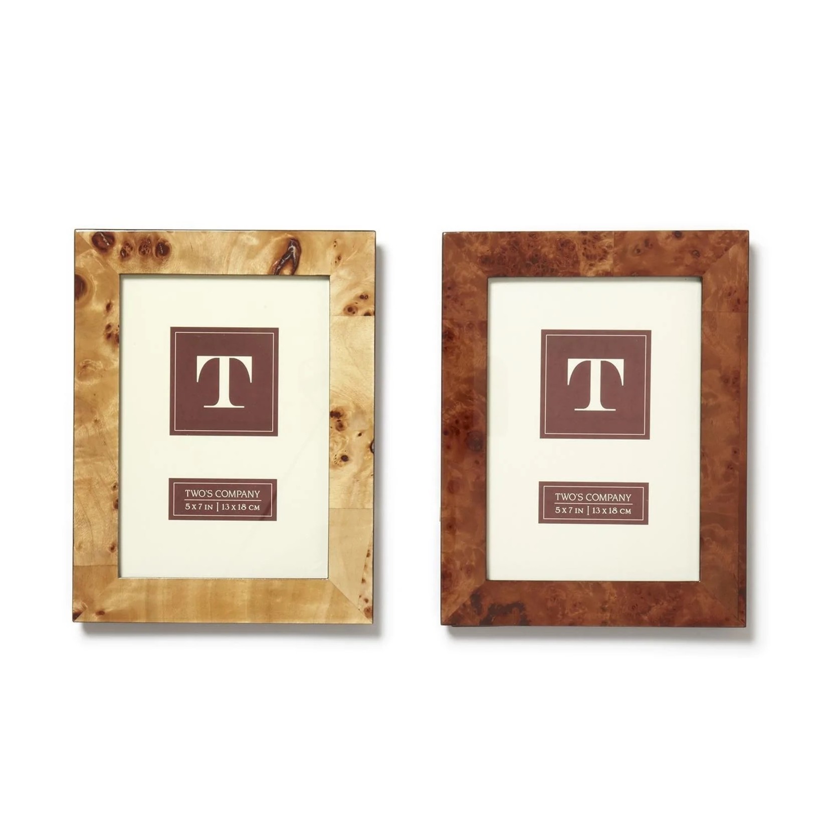 Two's Company Burled Wood 5" x 7" Photo Frame