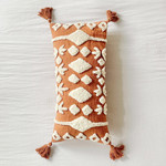 Patina Vie Diamond Tufted Cotton Slub Rectangle Pillow with Insert, Terra Cotta/Natural
