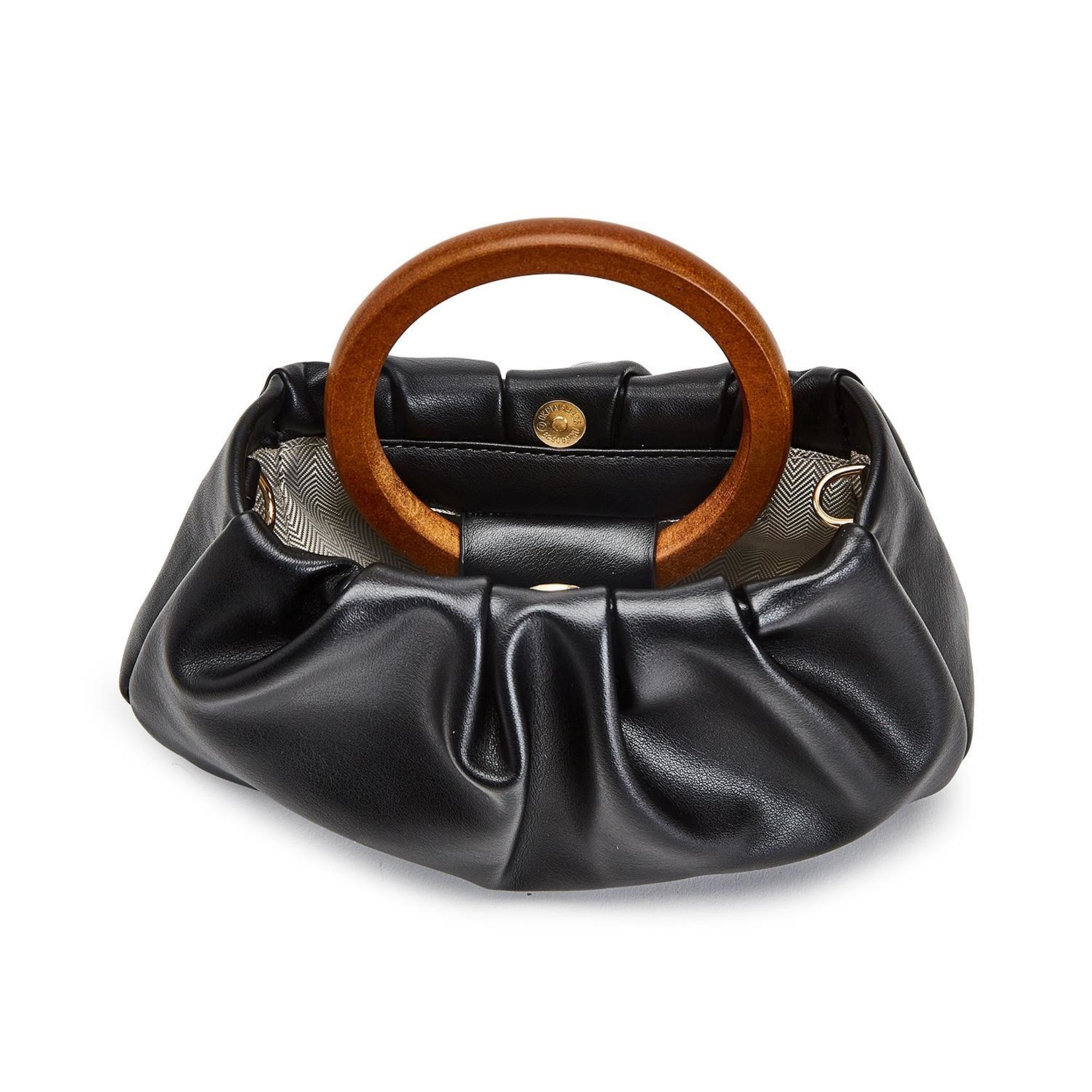 Two's Company Vegan Leather Bag with Circular Wooden Handles