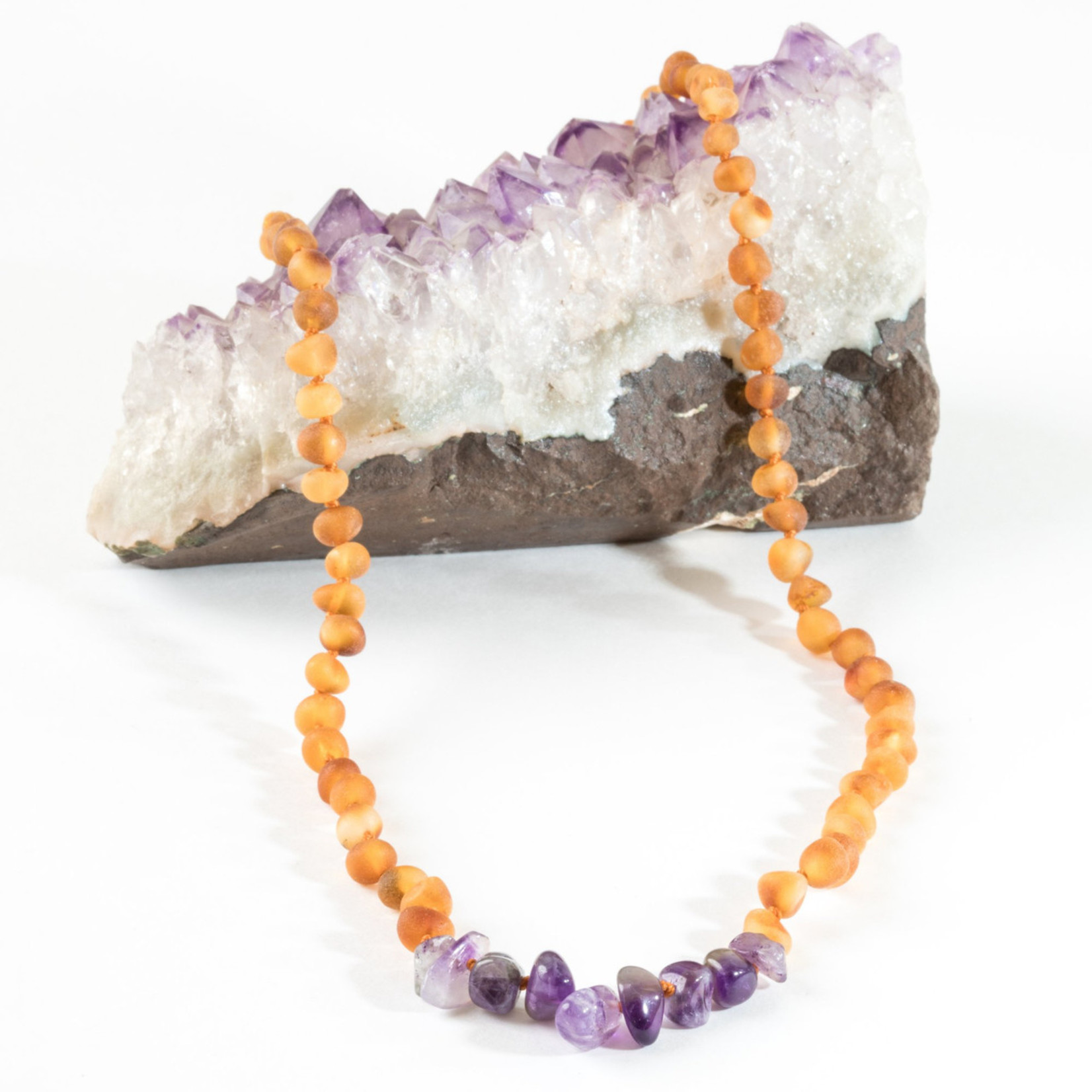 Canyon Leaf Raw Honey Amber + Raw Amethyst Necklace