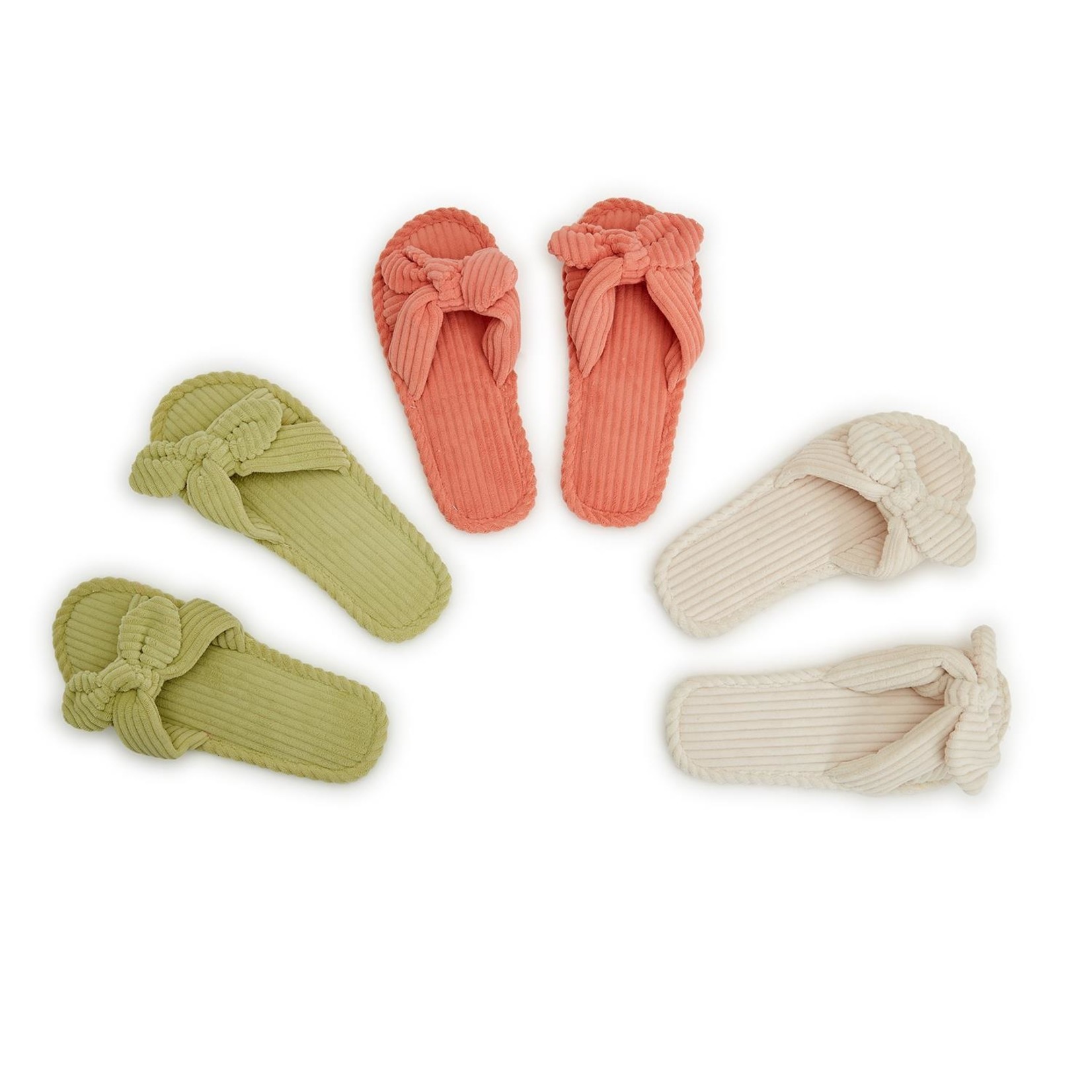 Two's Company Sweetie Bow Detail Ribbed Plush Terry Cloth Slipper