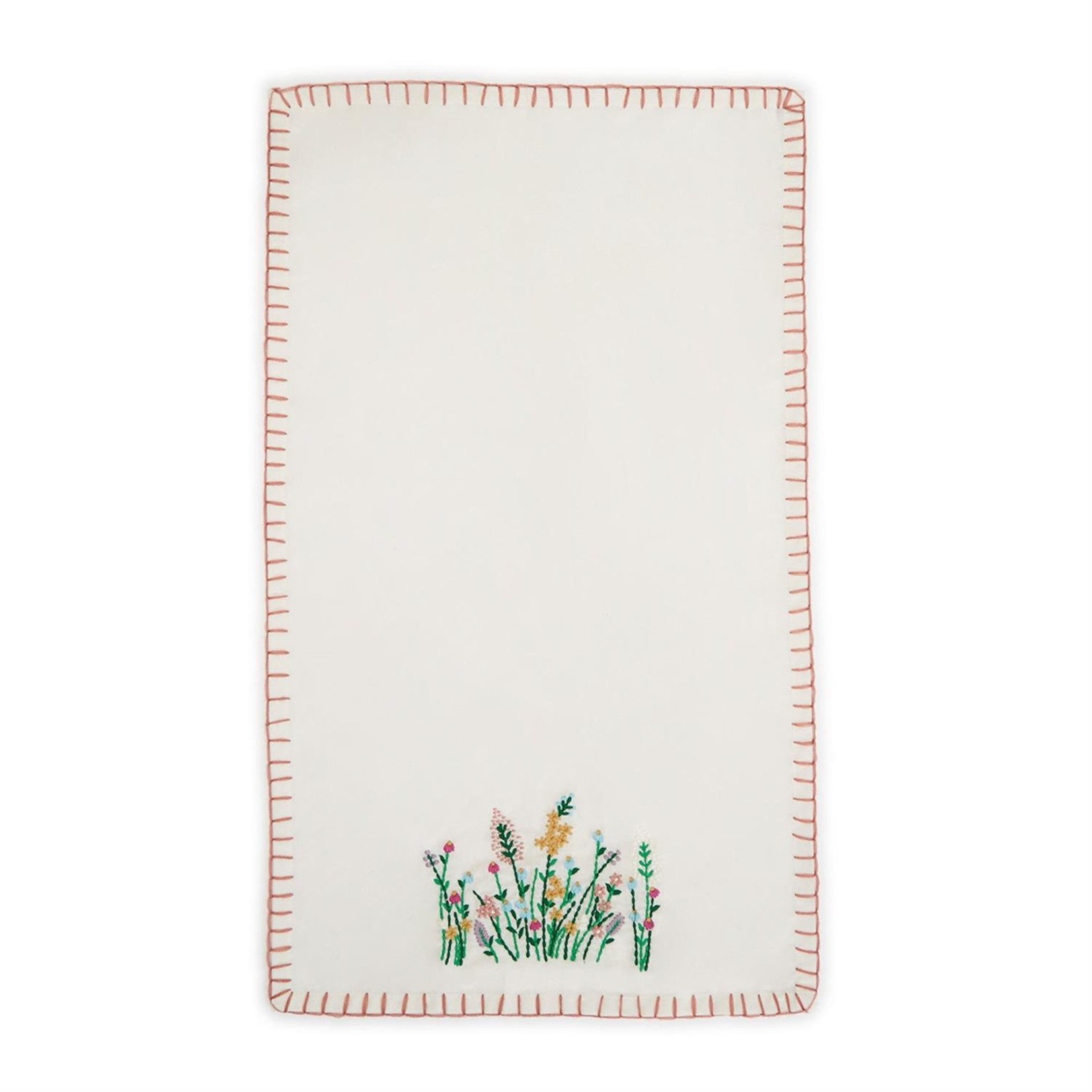 Two's Company Wild Flowers Dish Towel with Hand-Embroidered Accents and Whipstitch Border