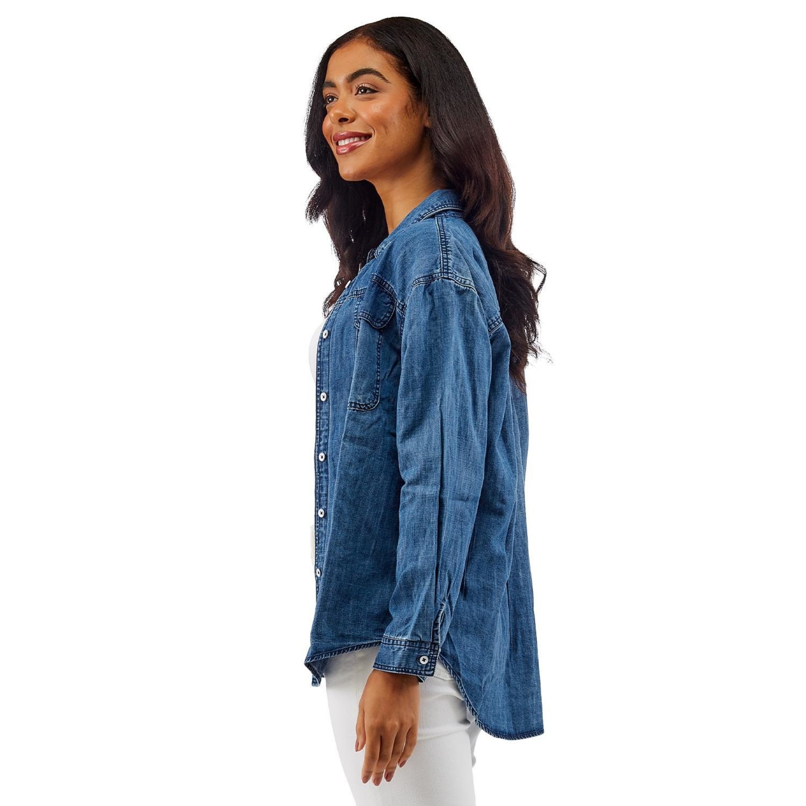 Two's Company Buttoned Up Super Soft Denim Shirt (one size fits most)
