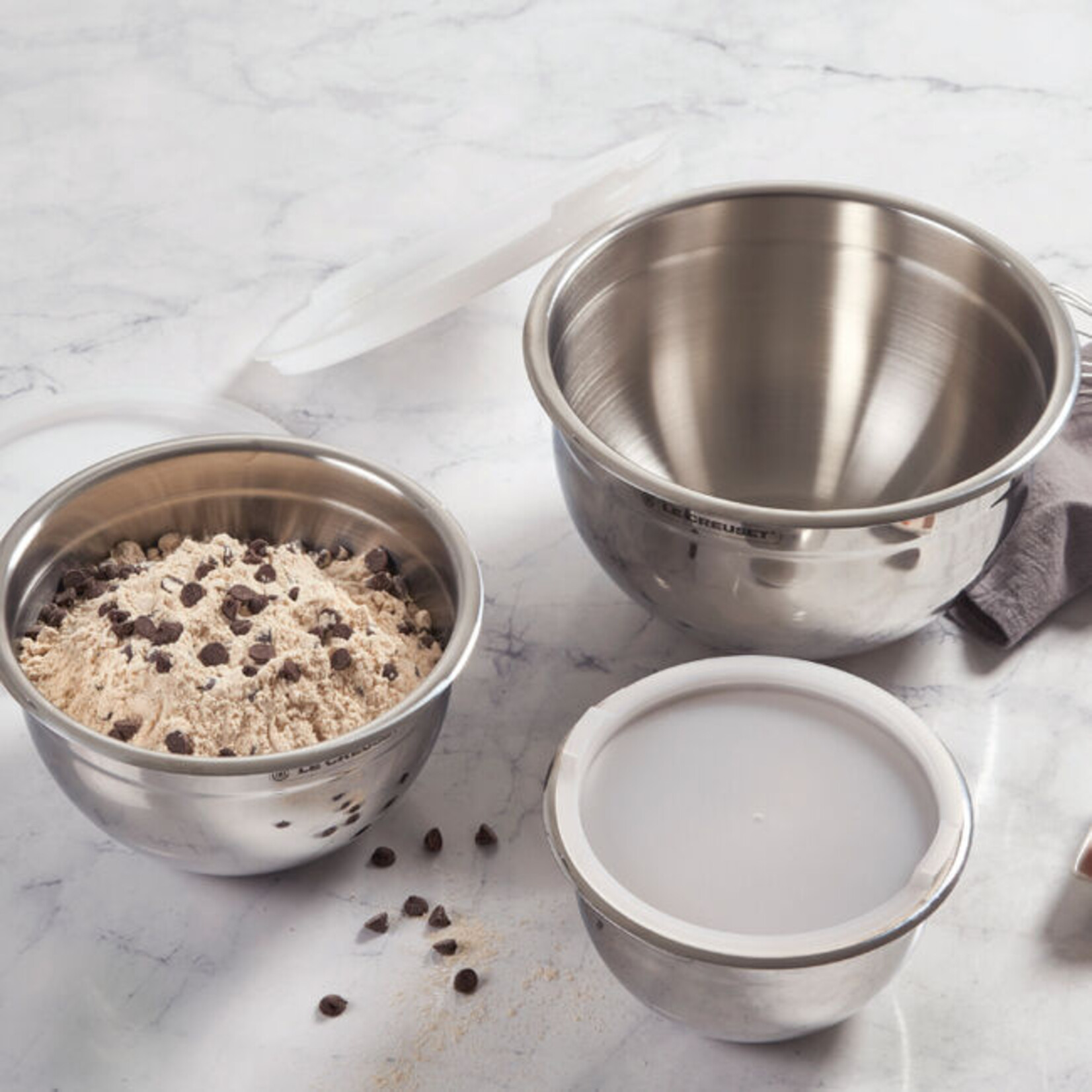Le Creuset Set 3PC Stainless Steel Mixing Bowls W/Lids