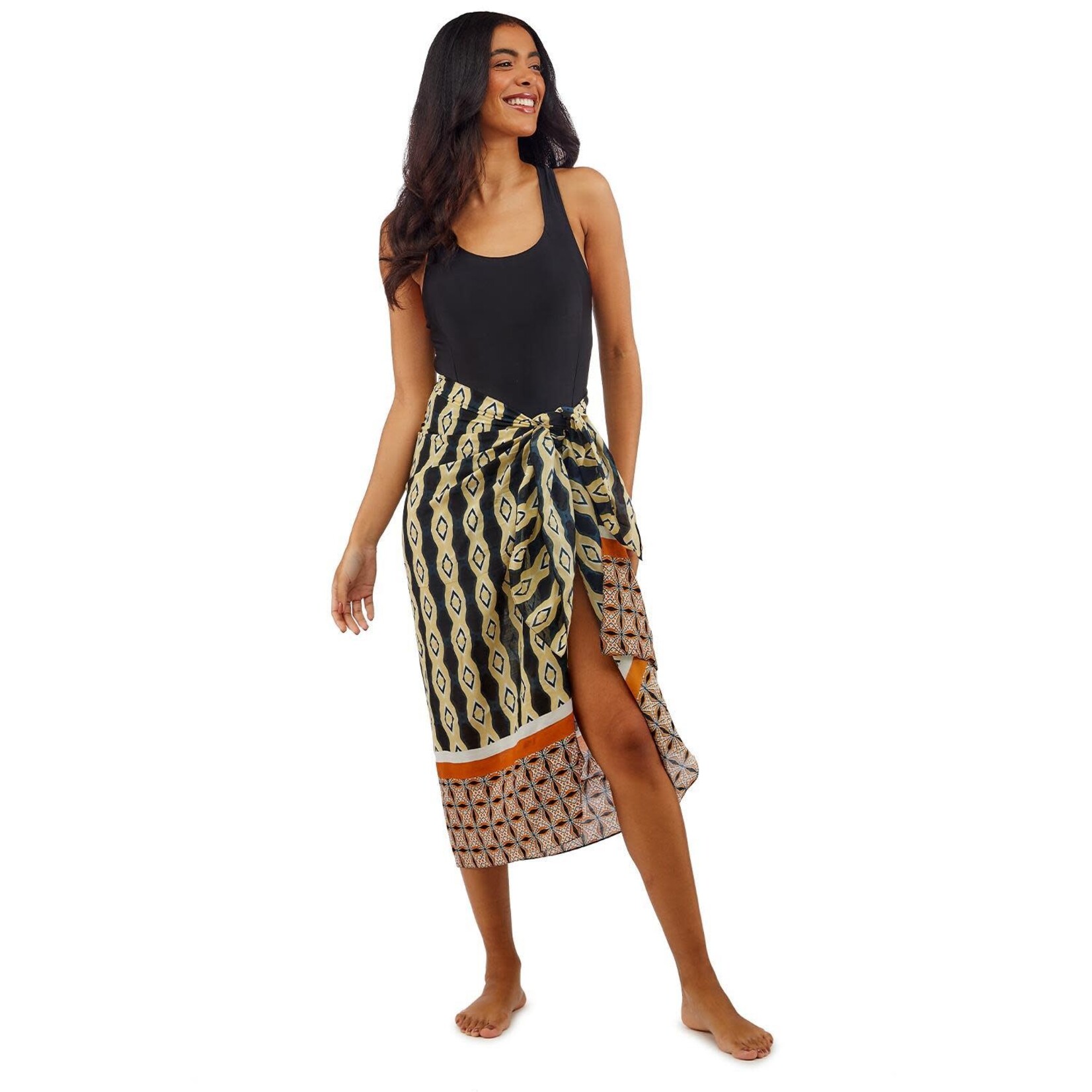 Two's Company Take Cover Block Printed Pareo-Style Wrap