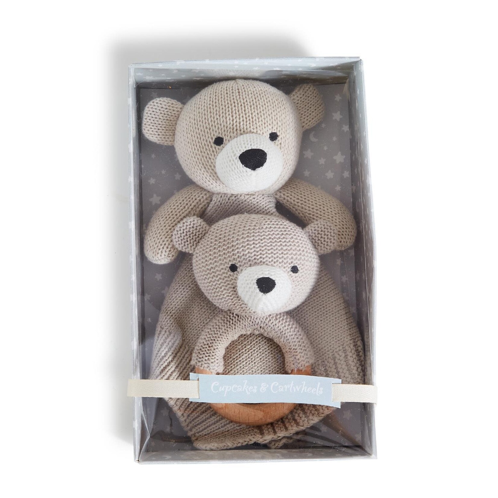 Two's Company Oh So Bear-y Sweet Knitted Baby Snuggle and Rattle Set