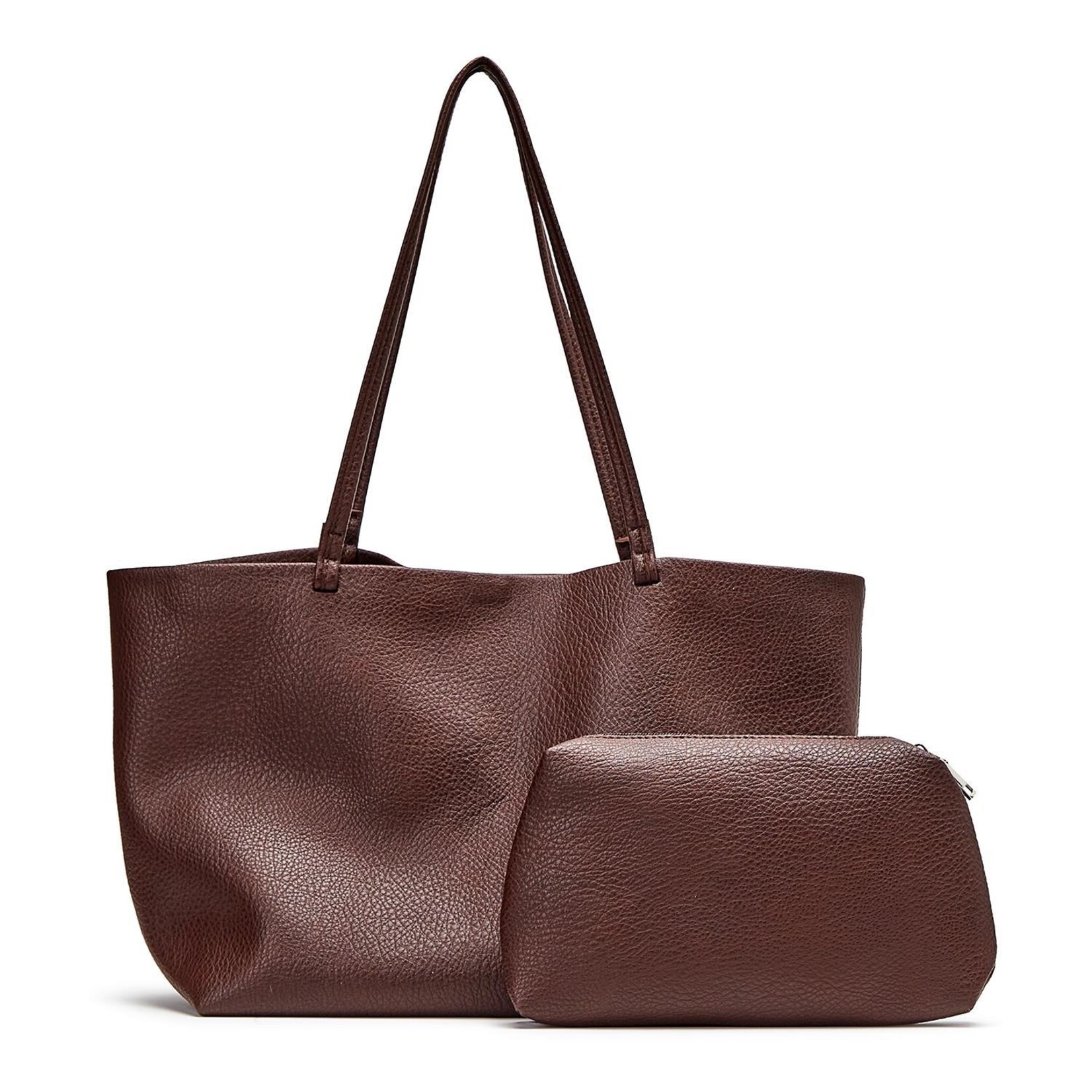 Two's Company Textured Vegan Leather Tote Bag with Coordinating Pouch
