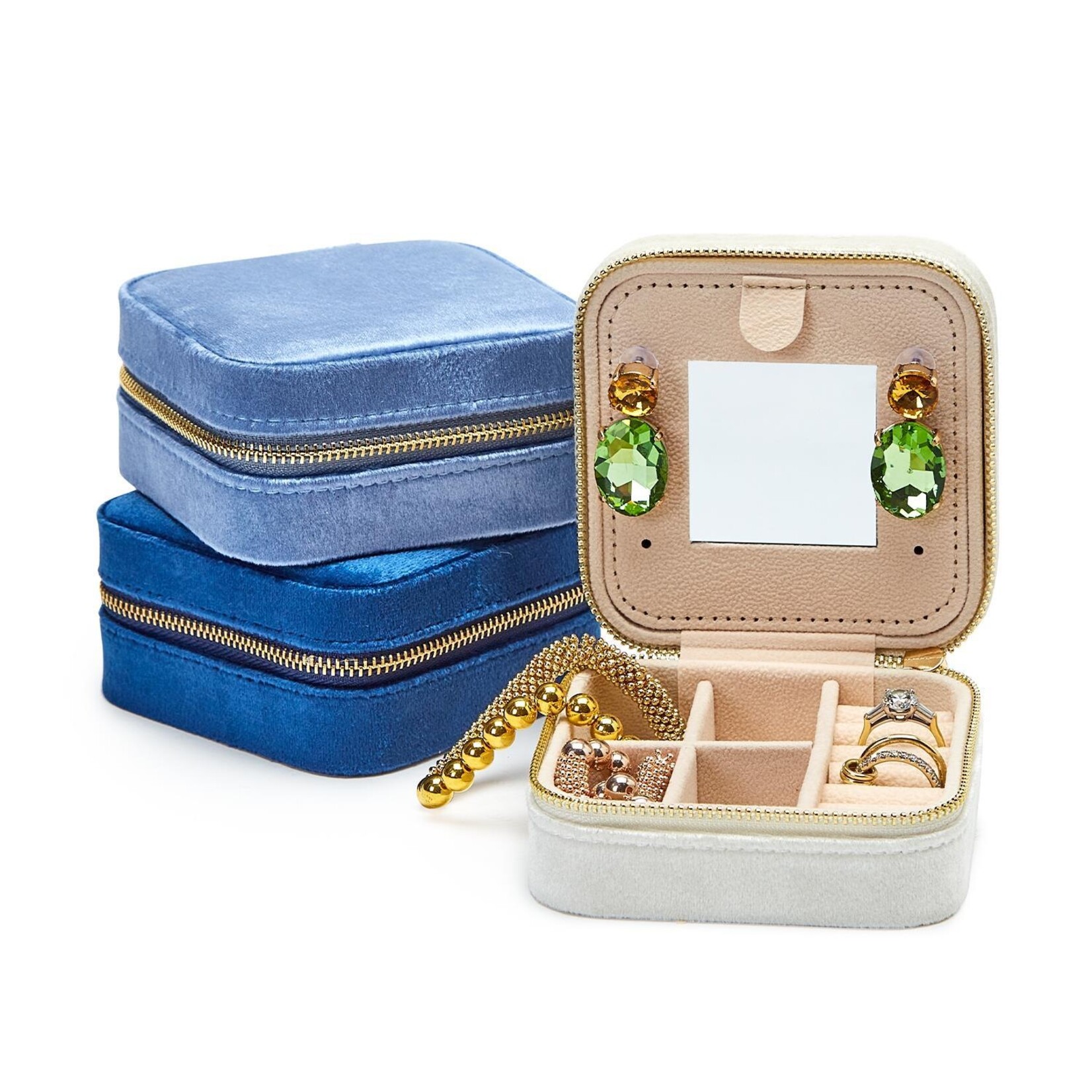 Two's Company Keep it Together Plush Velvet Multi Compartment Jewelry Box