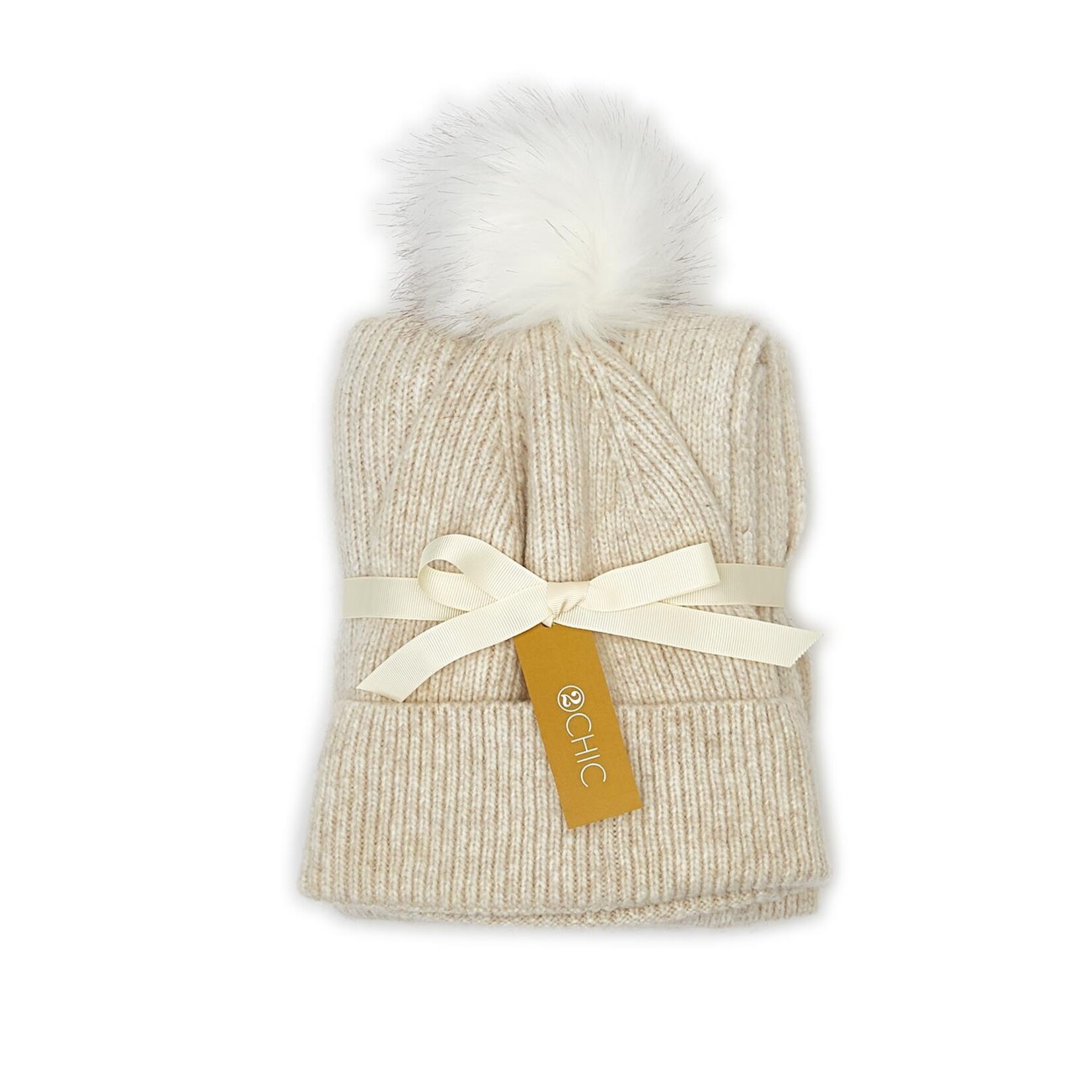 Two's Company Dynamic Duo Softer than Cashmere Knit Hat with Faux Fur Pom and Coordinating Knit Scarf