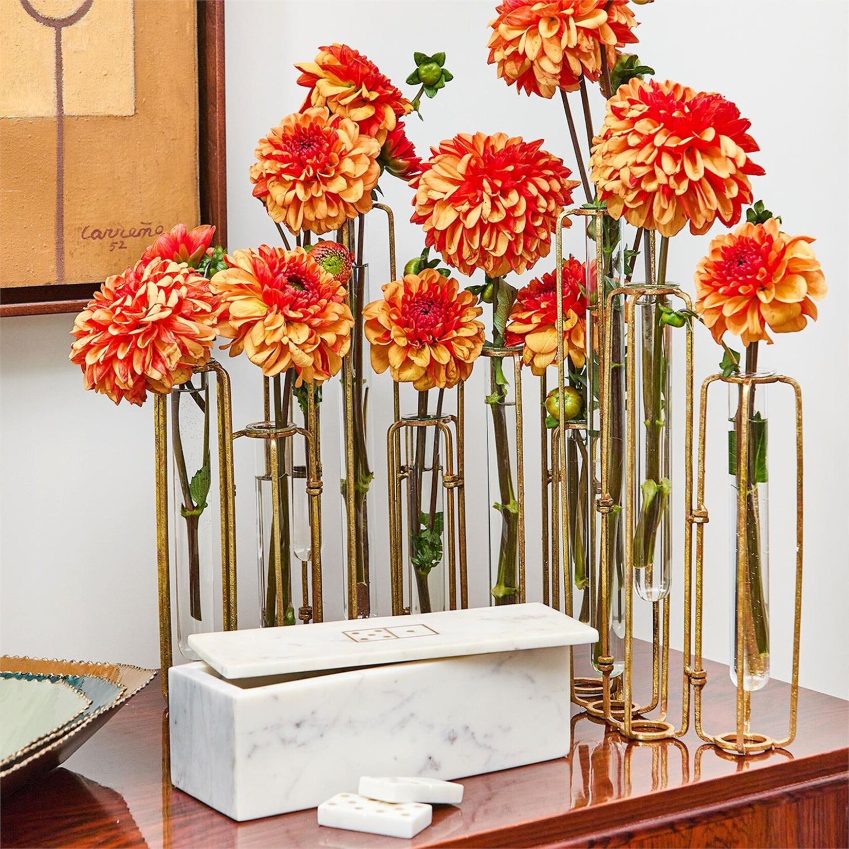 Two's Company Lavoisier S/10 Hinged Flower Vase with Antiqued Gold Finish