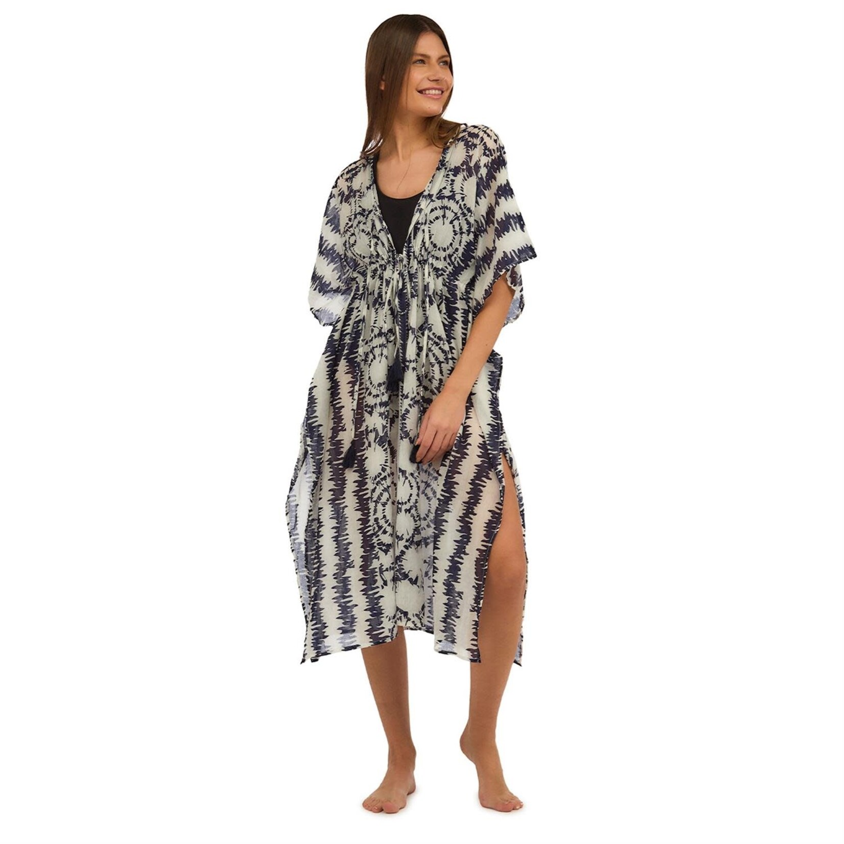 Two's Company Run for Cover Blue & White Abstract Print Kaftan