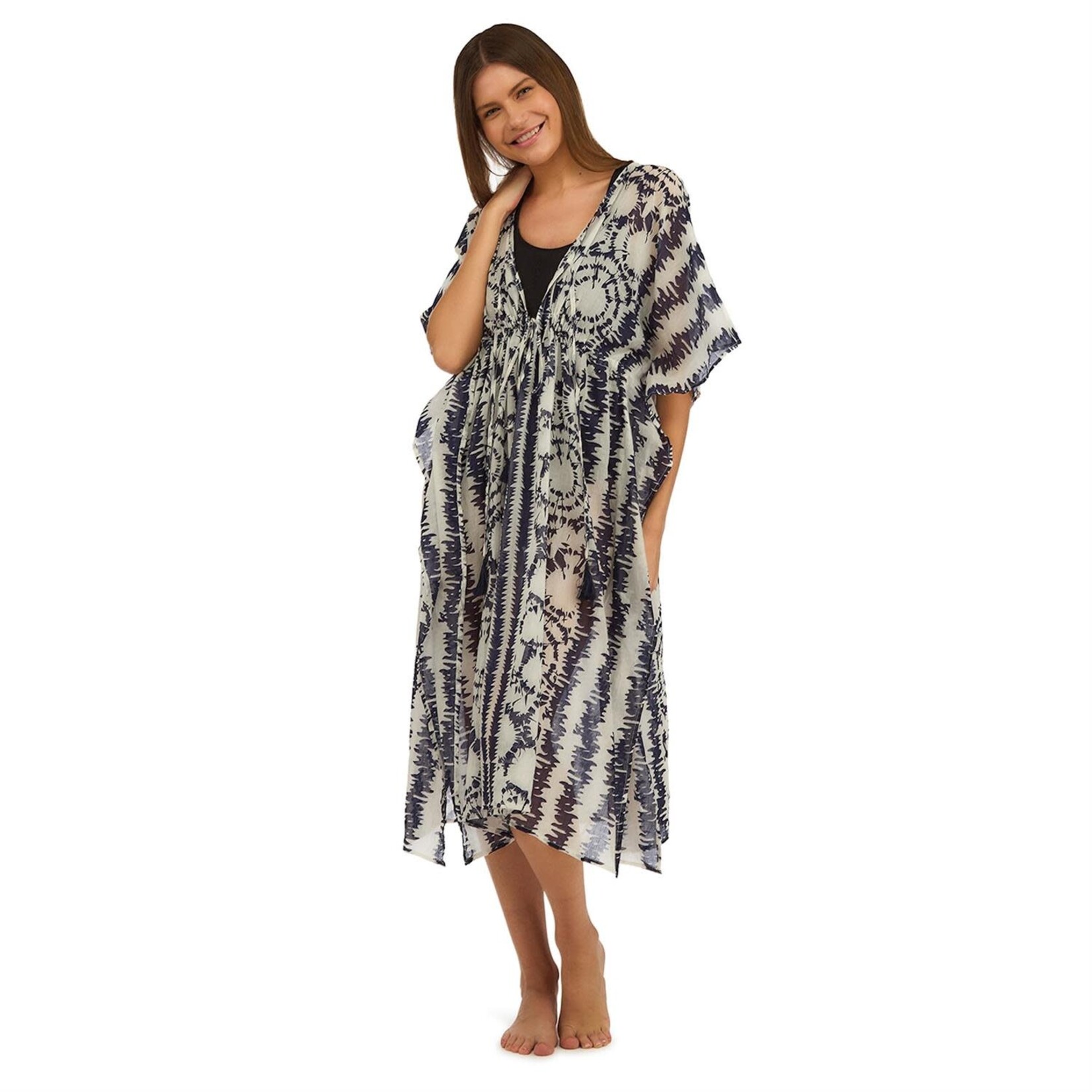 Two's Company Run for Cover Blue & White Abstract Print Kaftan