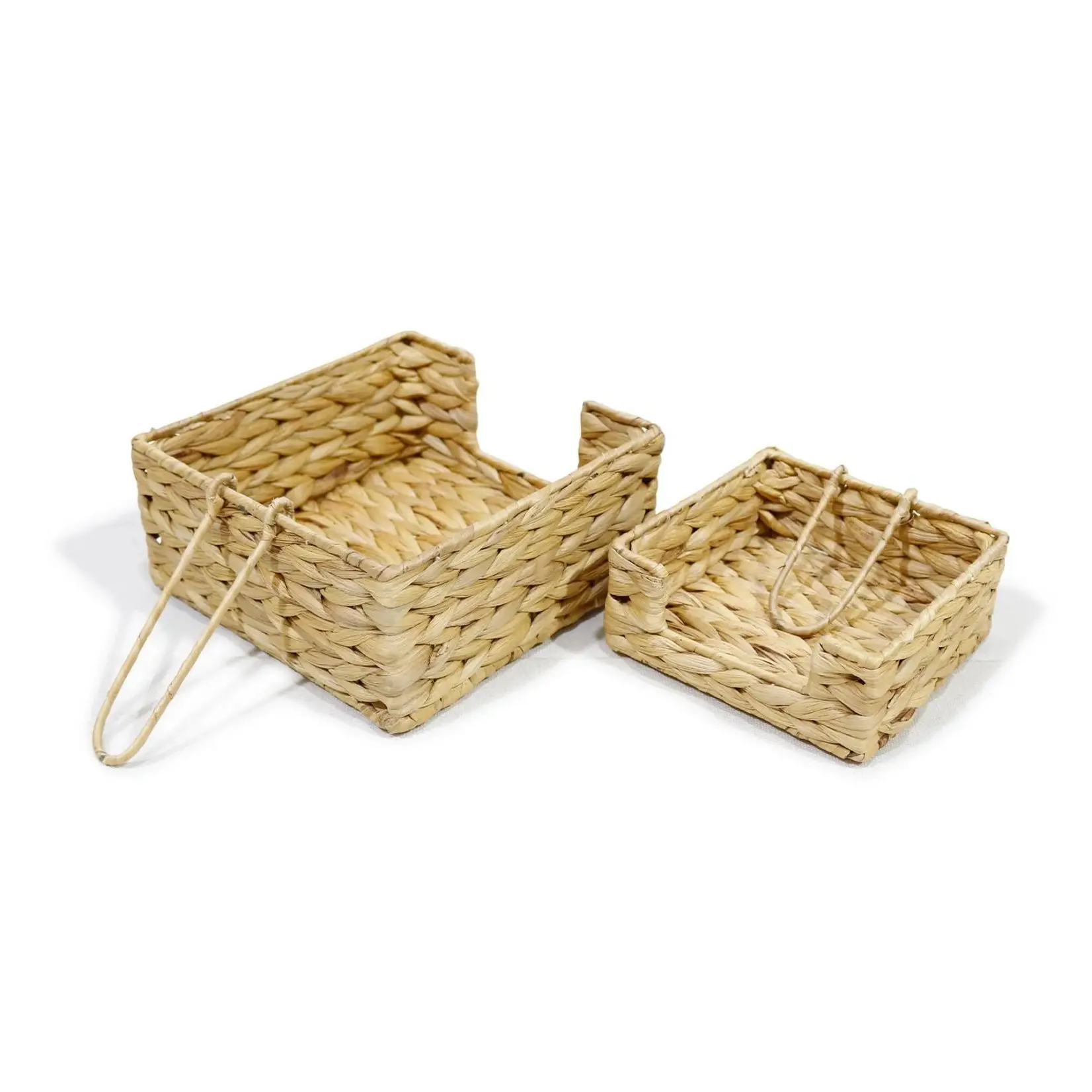 Two's Company Hand-Crafted Fish Bone Weave Water Hyacinth Cocktail Napkin Holder