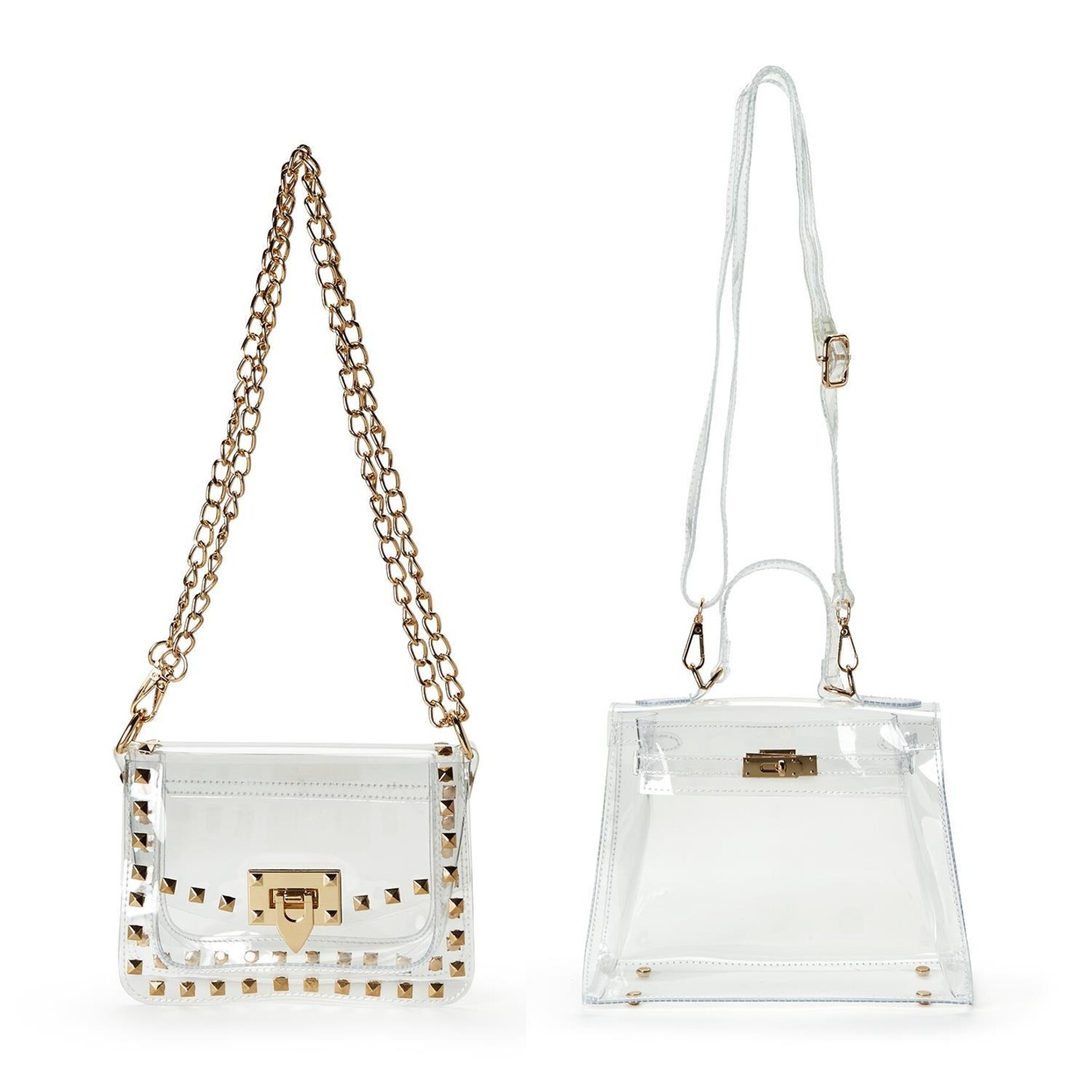 Two's Company Clear View See Through Bags with Gold Hardware