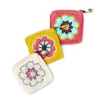 Two's Company Petals and Pennies Cotton Crochet Coin Purse with Hand Painted Bead Puller