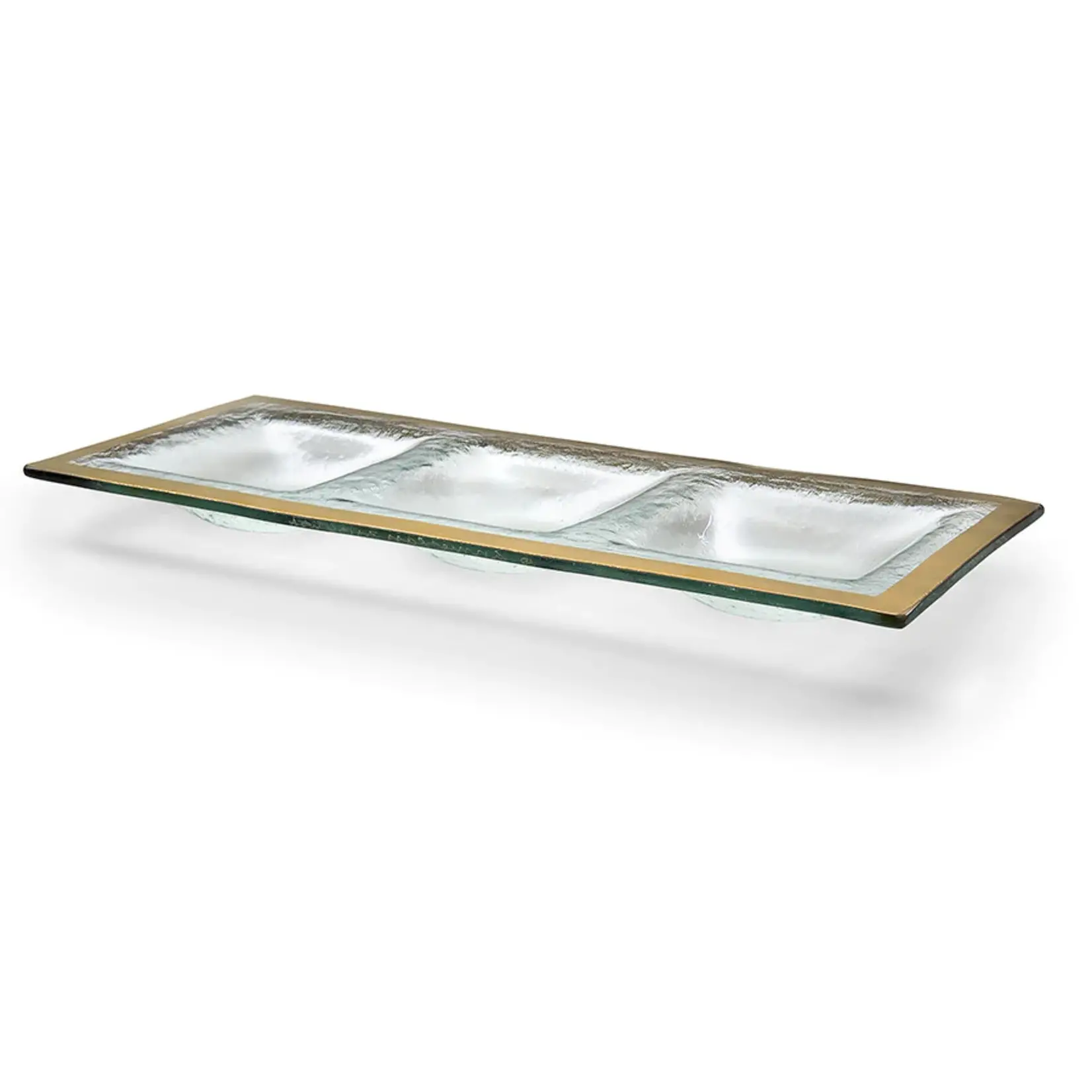 Annieglass Roman Antique Three Section Tray Gold 14"x5.5"