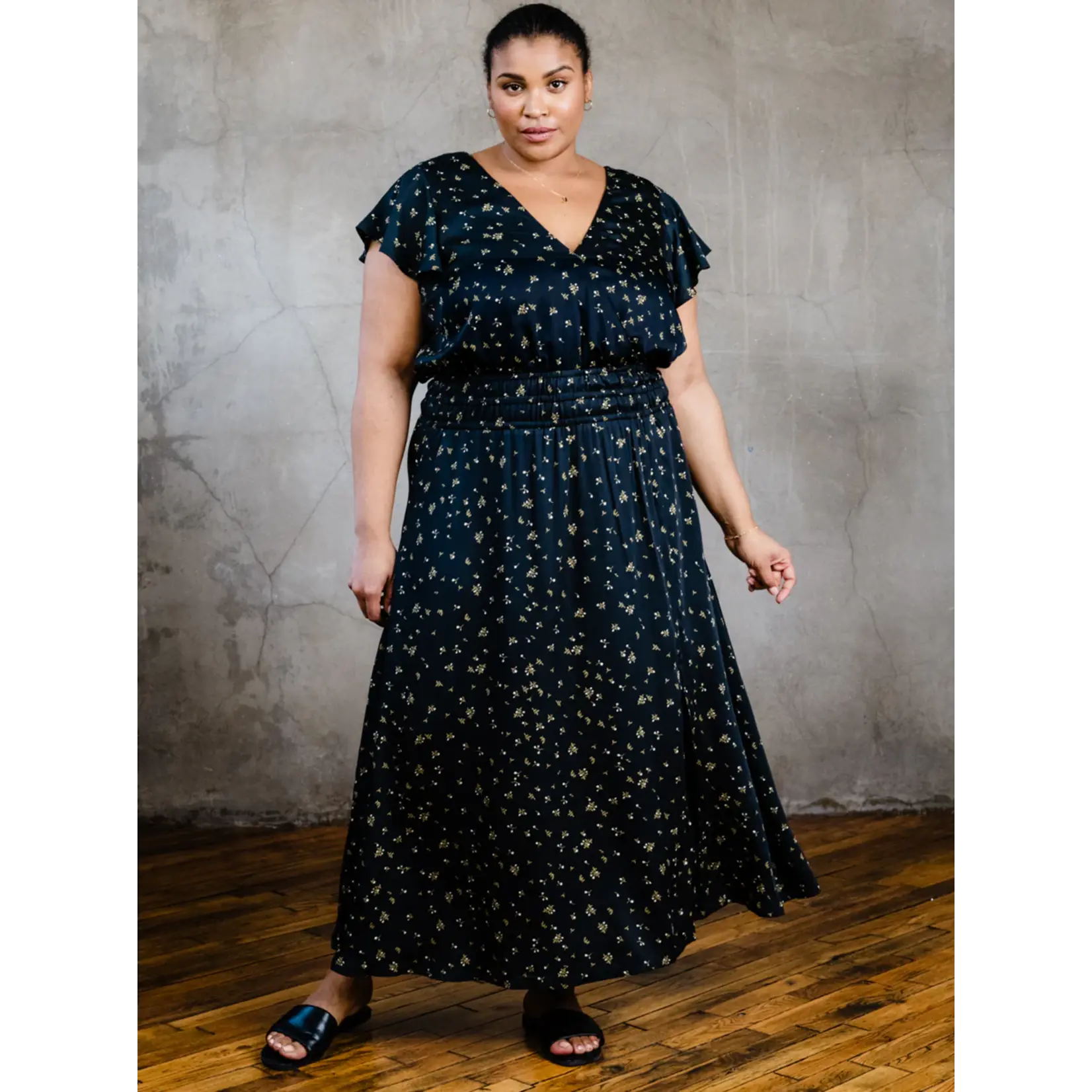 Able Isabella Maxi Dress Black Scattered Rose