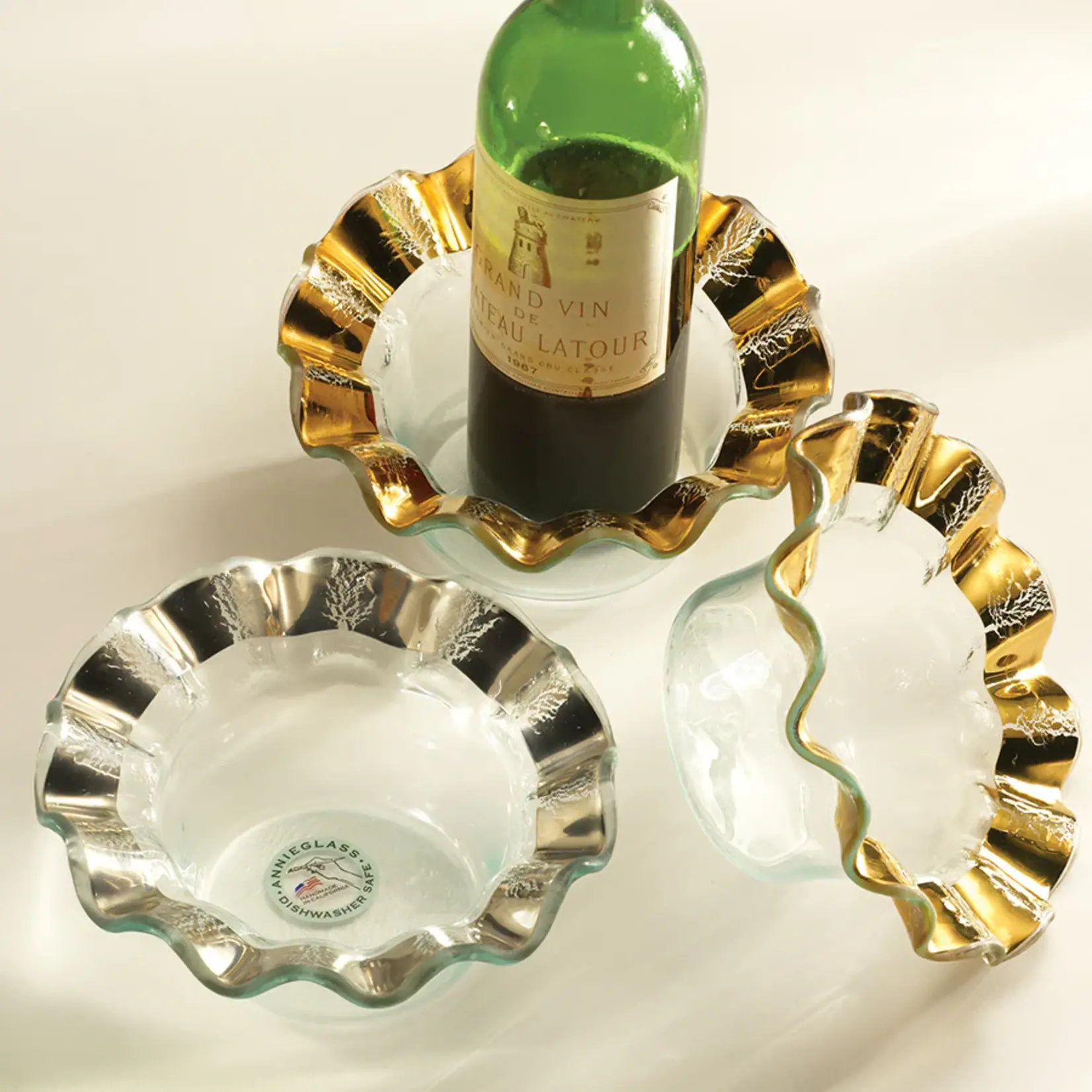 Annieglass Ruffle Wine Coaster, Gold, 7.5
