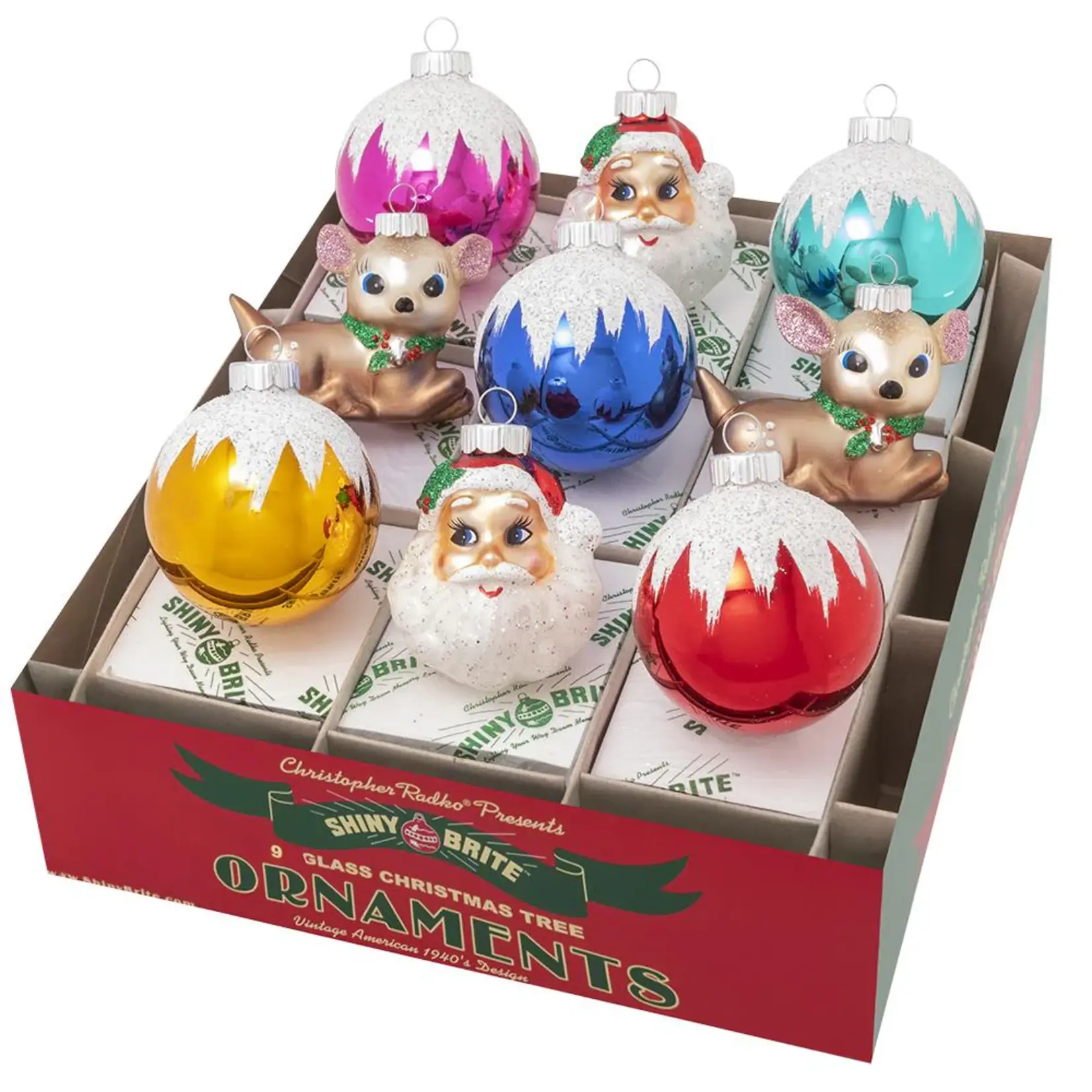 Christopher Radko Christmas Confetti 9 Count 2.5" Rounds & Santas & Deer