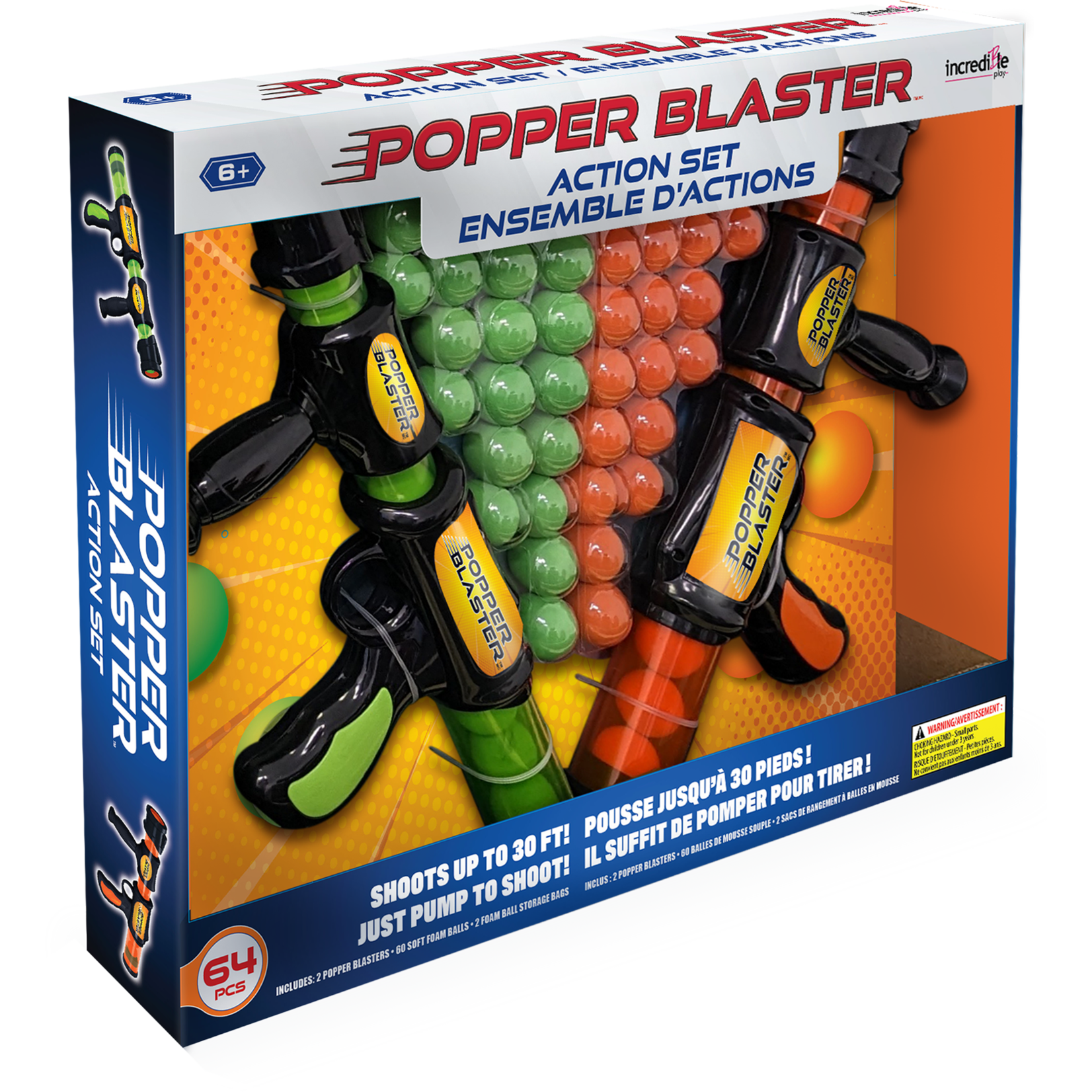 Incredible Group Popper Blasters Set/2 Guns w/60 Balls