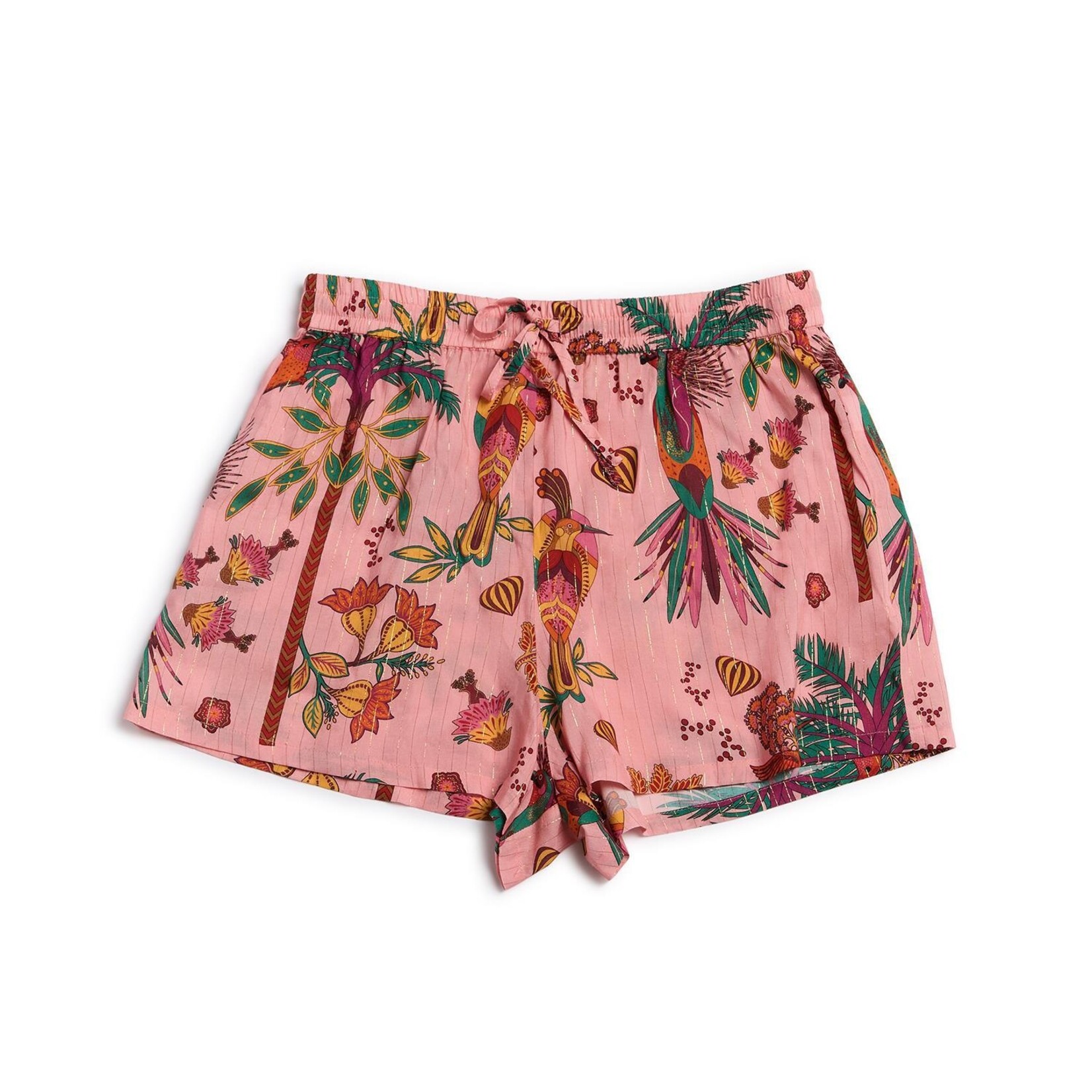 Two's Company Magic India Print Rose Drawstring Shorts