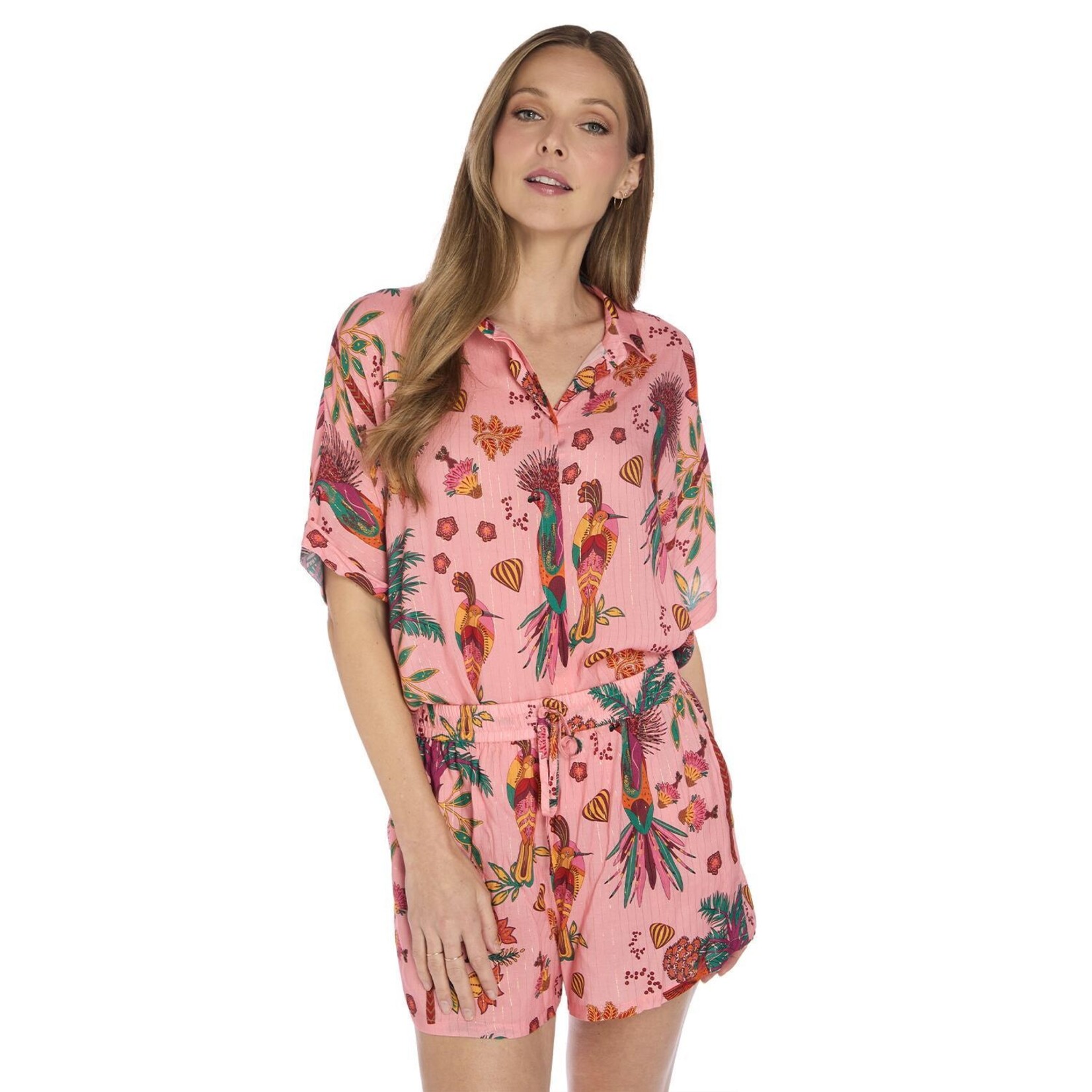Two's Company Magic India Print Rose Drawstring Shorts