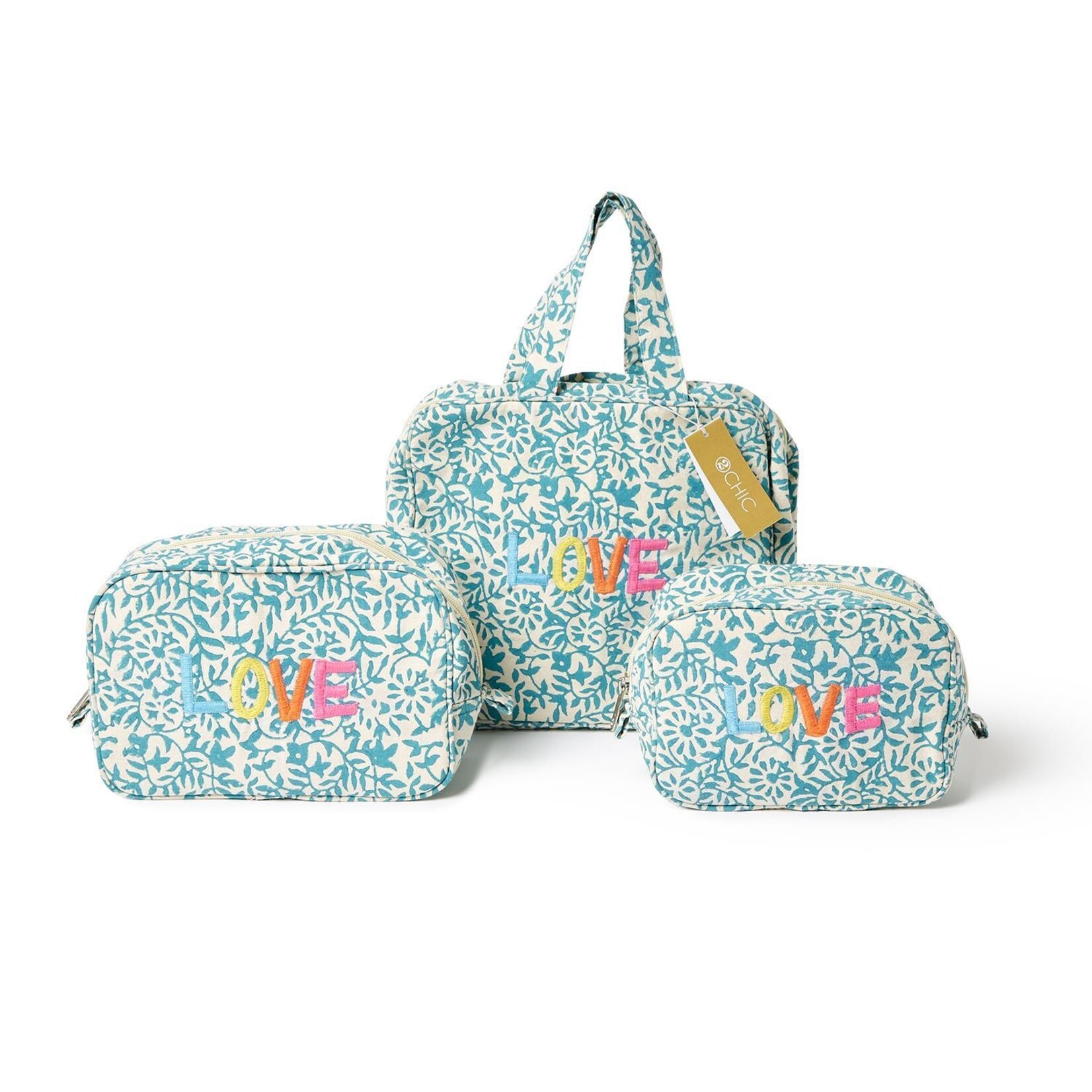 Two's Company Feel the Love Cotton Block Printed Multi Purpose Bag Medium Pouch