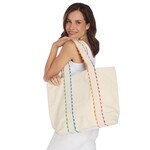 Two's Company Bright Side Colorful Ric Rac Trim Tote in Natural with Rainbow Trim - Cotton