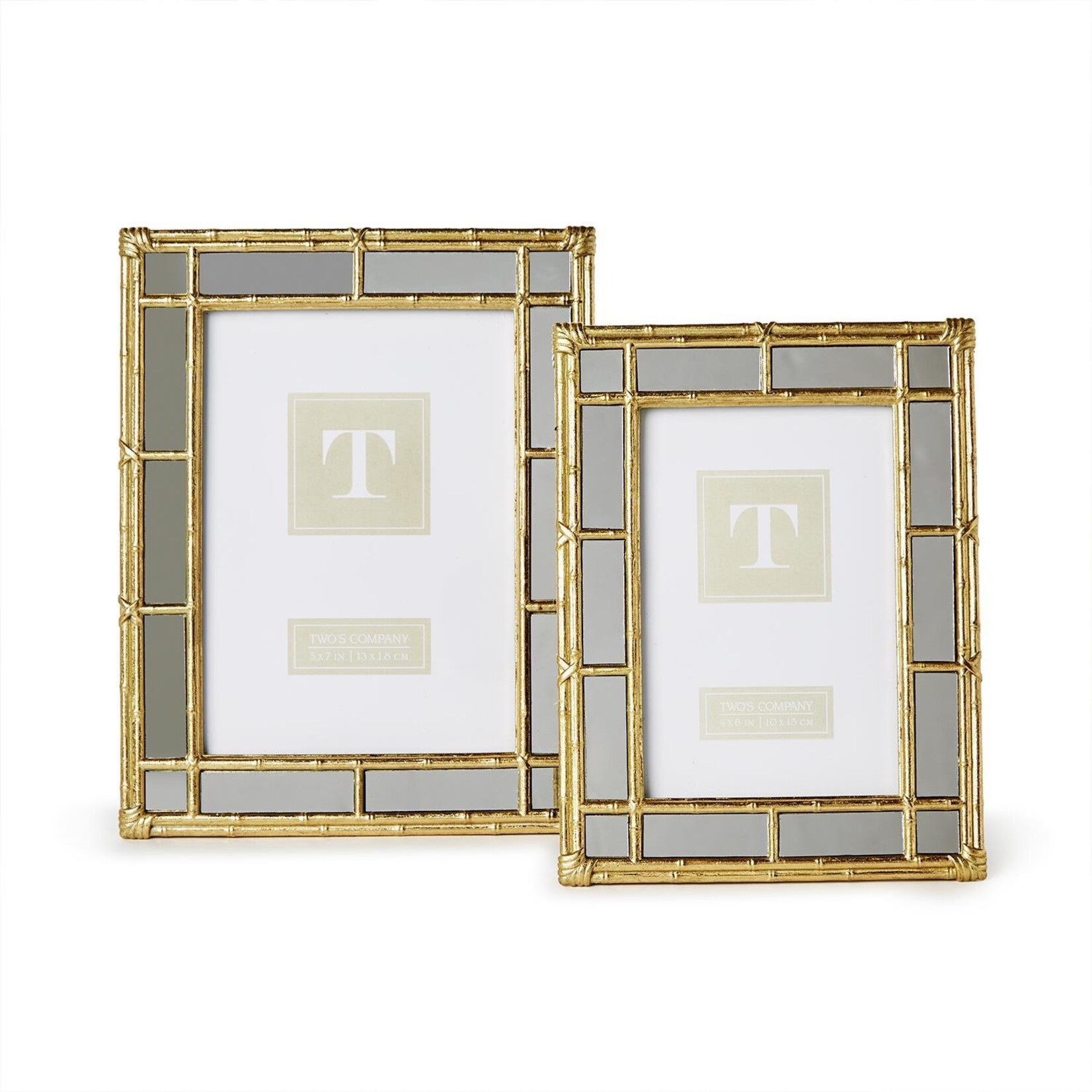 Two's Company Bamboo Design Gold Photo Frame with Mirror Edge 5x7