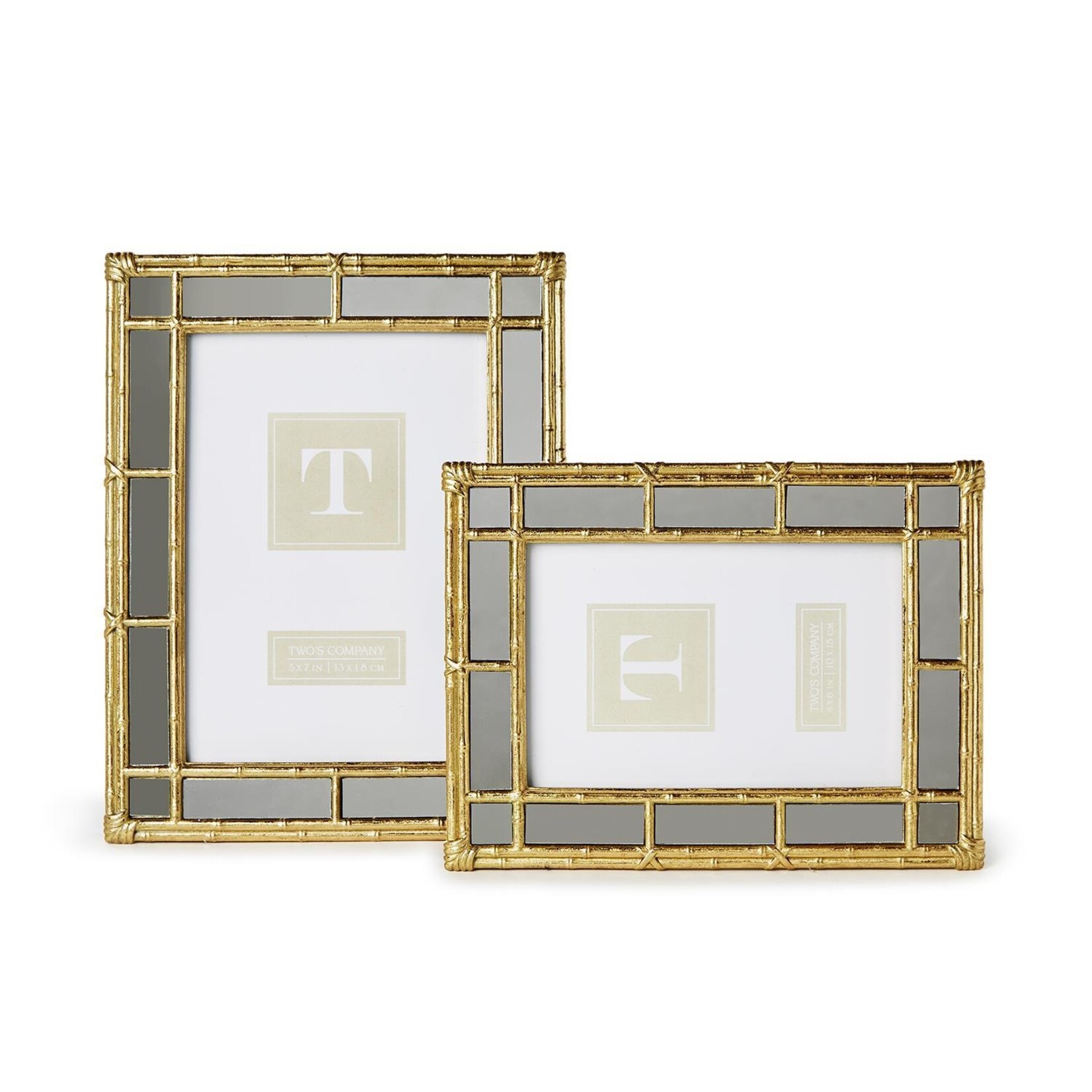 Two's Company Bamboo Design Gold Photo Frame with Mirror Edge 5x7