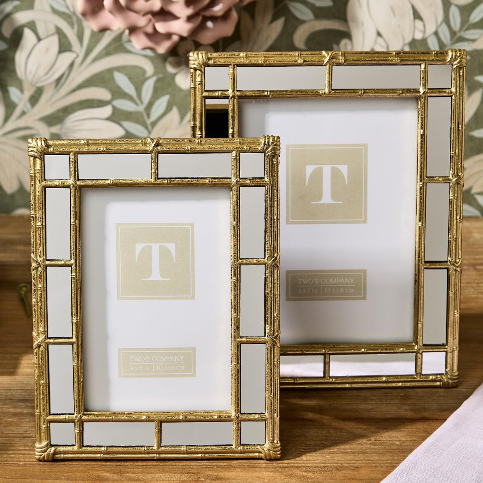 Two's Company Bamboo Design Gold Photo Frame with Mirror Edge 4x6