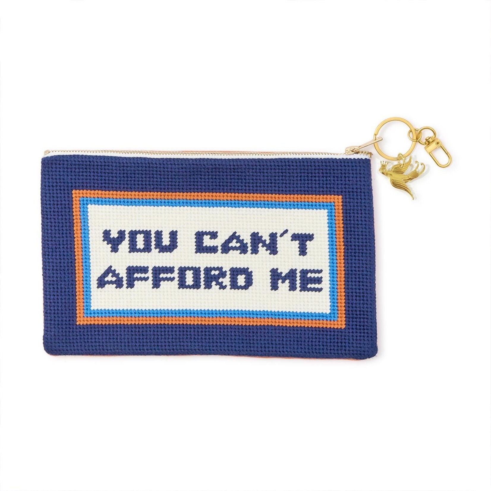 Two's Company "You Can't Afford Me" Multipurpose Needlepoint Pouch with Bird Charm Zipper Pull Designed by Boyar Gifts NYC