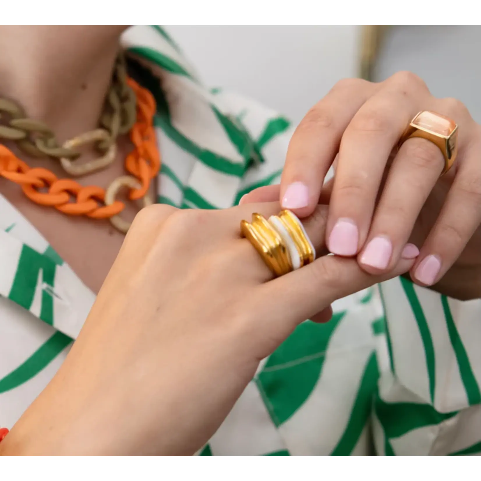 Coastal Grit Santorini Ring White