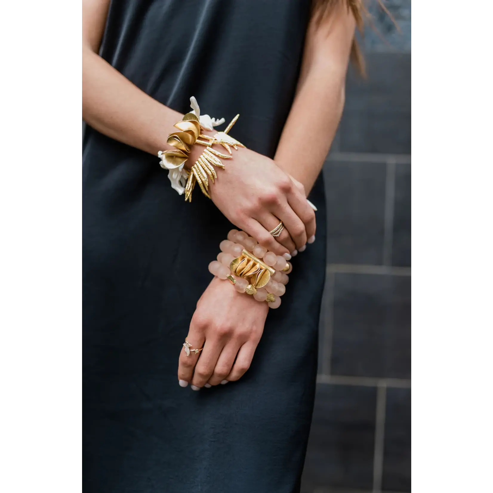 Coastal Grit Gold Horn Beaded Bracelet