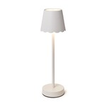 Two's Company White LED Cordless Table Lamp with Scalloped Edge Shade in Gift Box