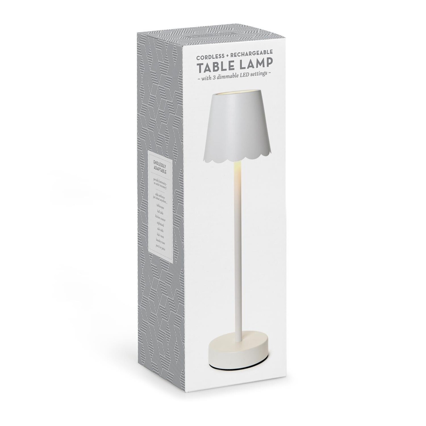 Two's Company White LED Cordless Table Lamp with Scalloped Edge Shade in Gift Box
