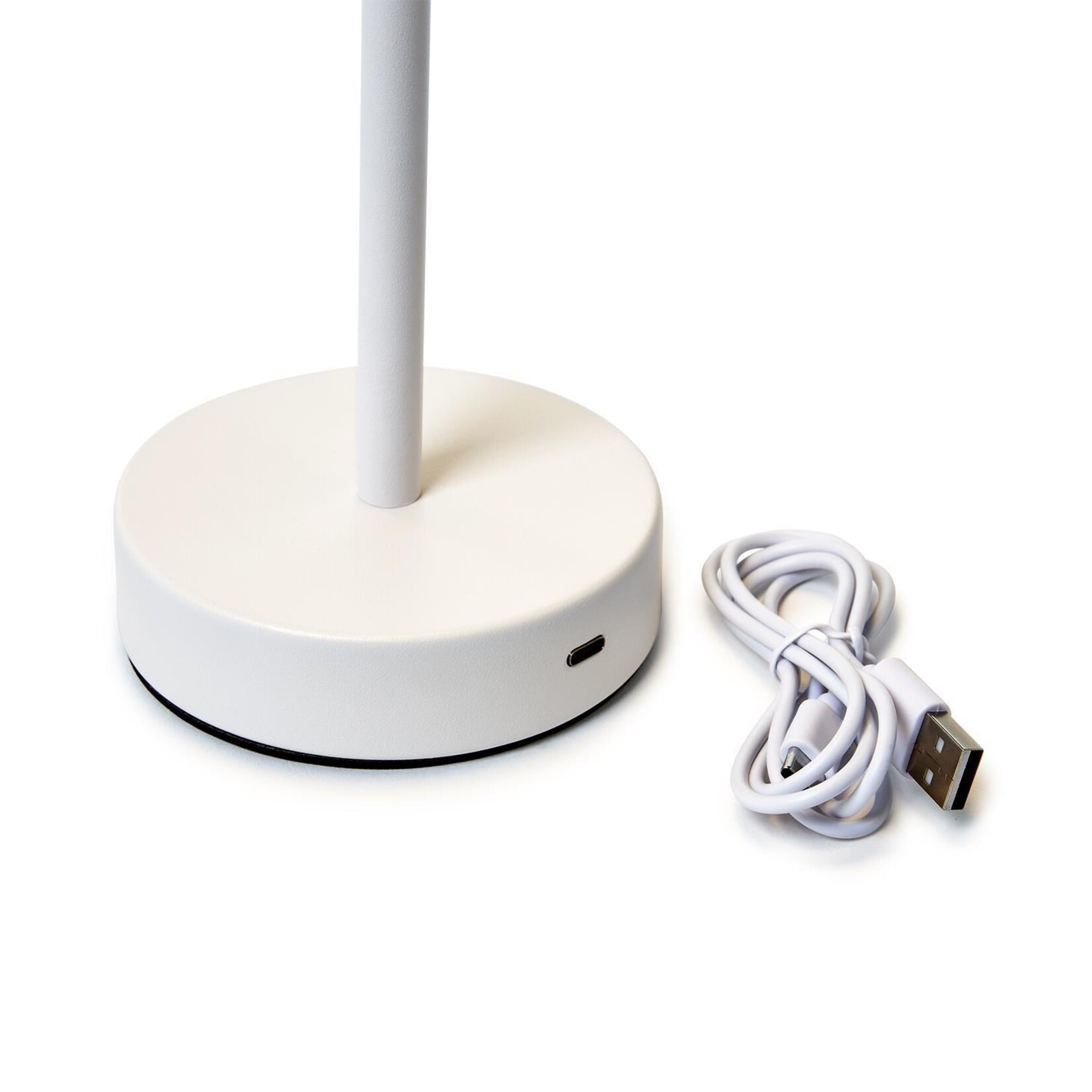 Two's Company White LED Cordless Table Lamp with Scalloped Edge Shade in Gift Box