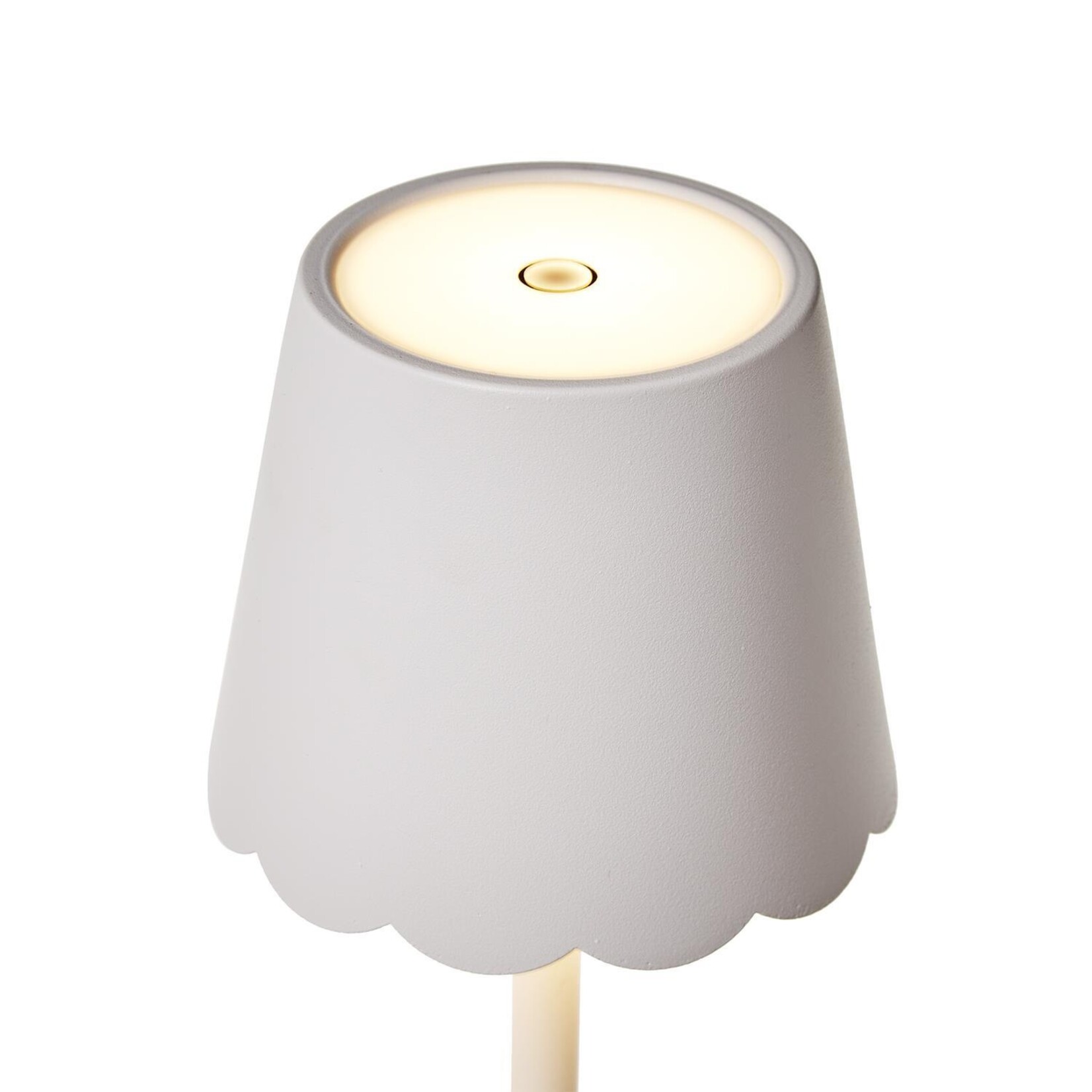 Two's Company White LED Cordless Table Lamp with Scalloped Edge Shade in Gift Box