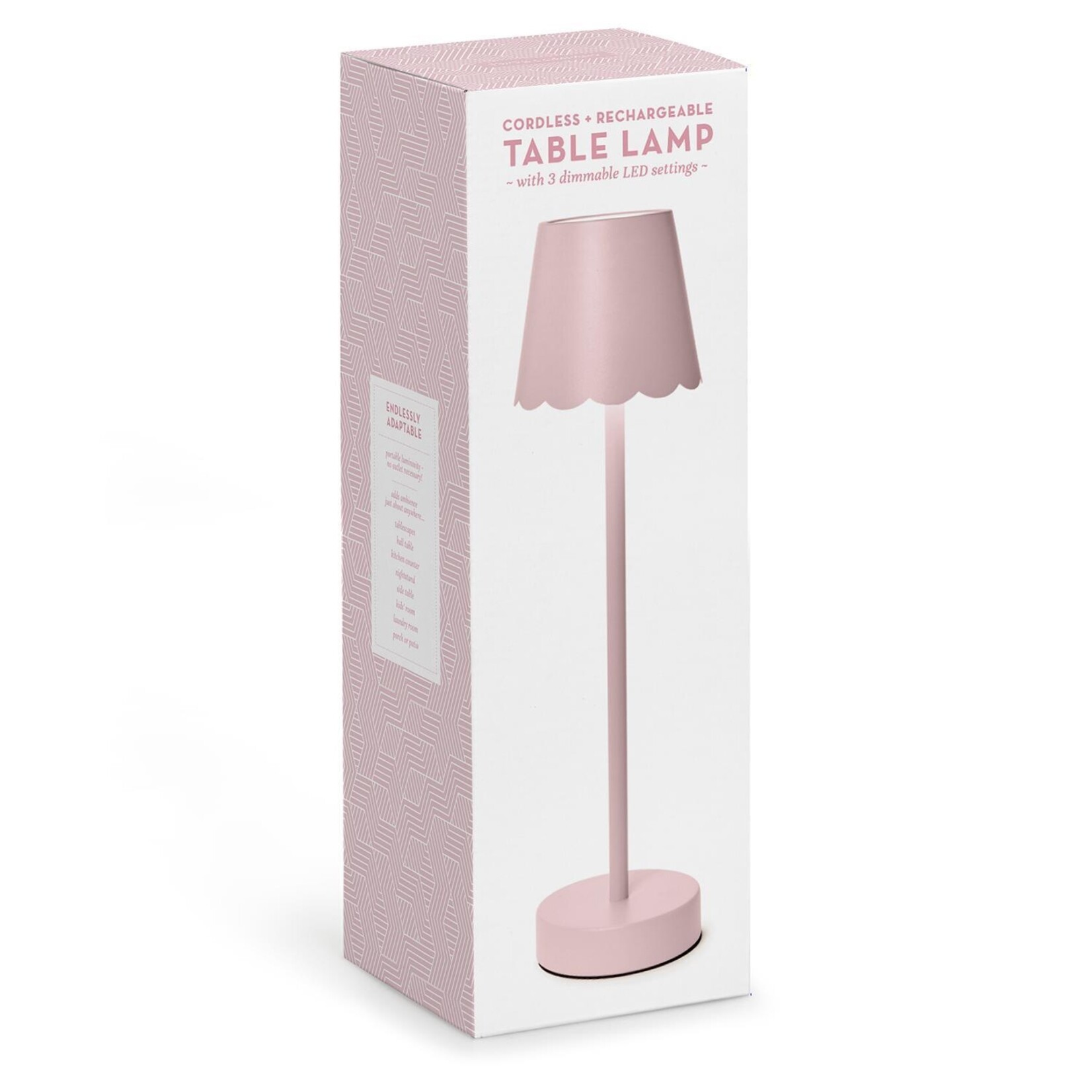 Two's Company Pink LED Cordless Table Lamp with Scalloped Edge Shade in Gift Box