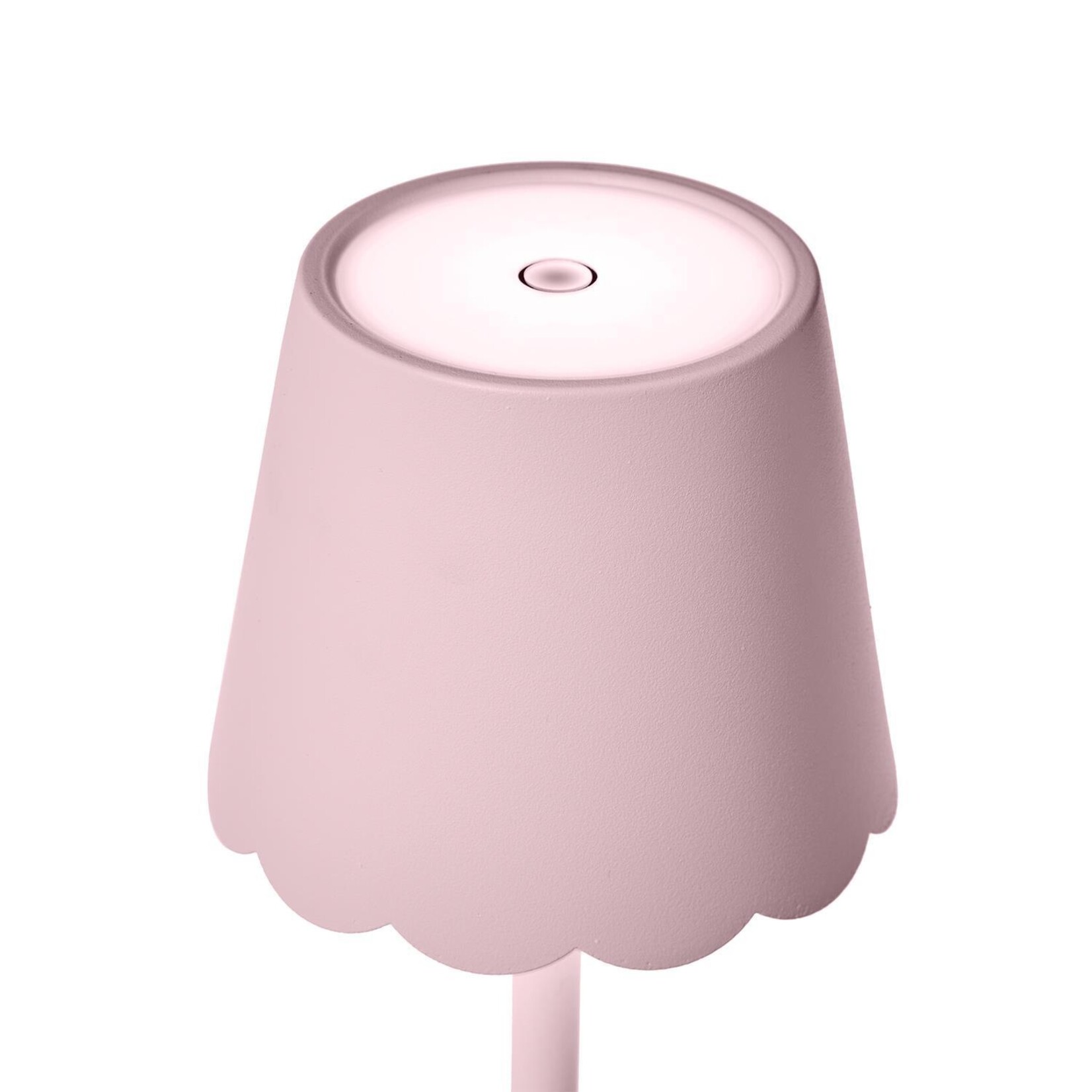 Two's Company Pink LED Cordless Table Lamp with Scalloped Edge Shade in Gift Box