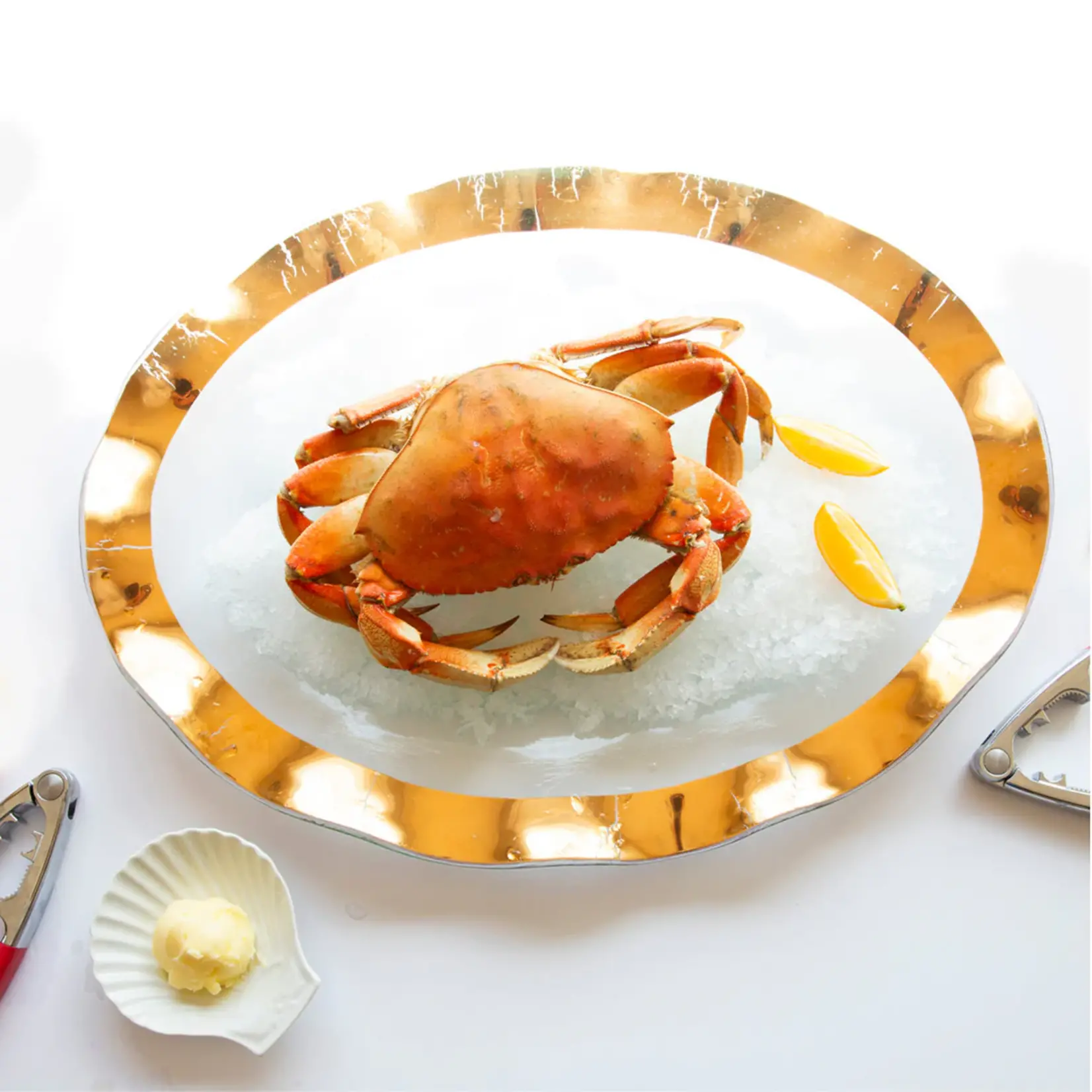 Annieglass Ruffle Large Oval Serving Platter Gold 20x15"