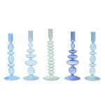 Two's Company Shades of Blue Hand-Blown Glass Tapered Candlestick Candleholders - Hand-Blown Glass