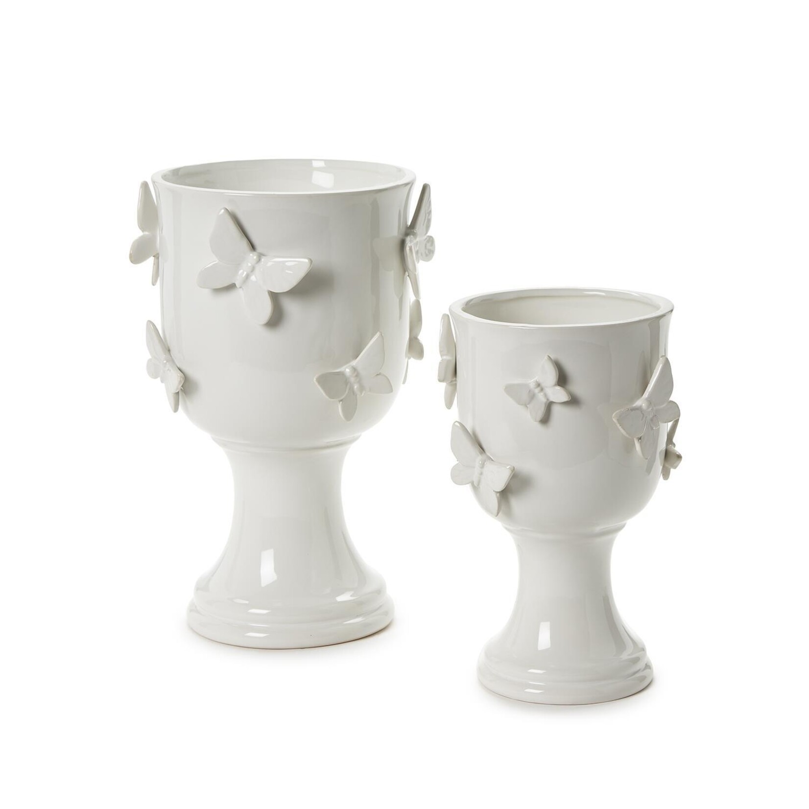 Two's Company Butterfly Pedestal Cachepots with Sculpted Butterflies Small