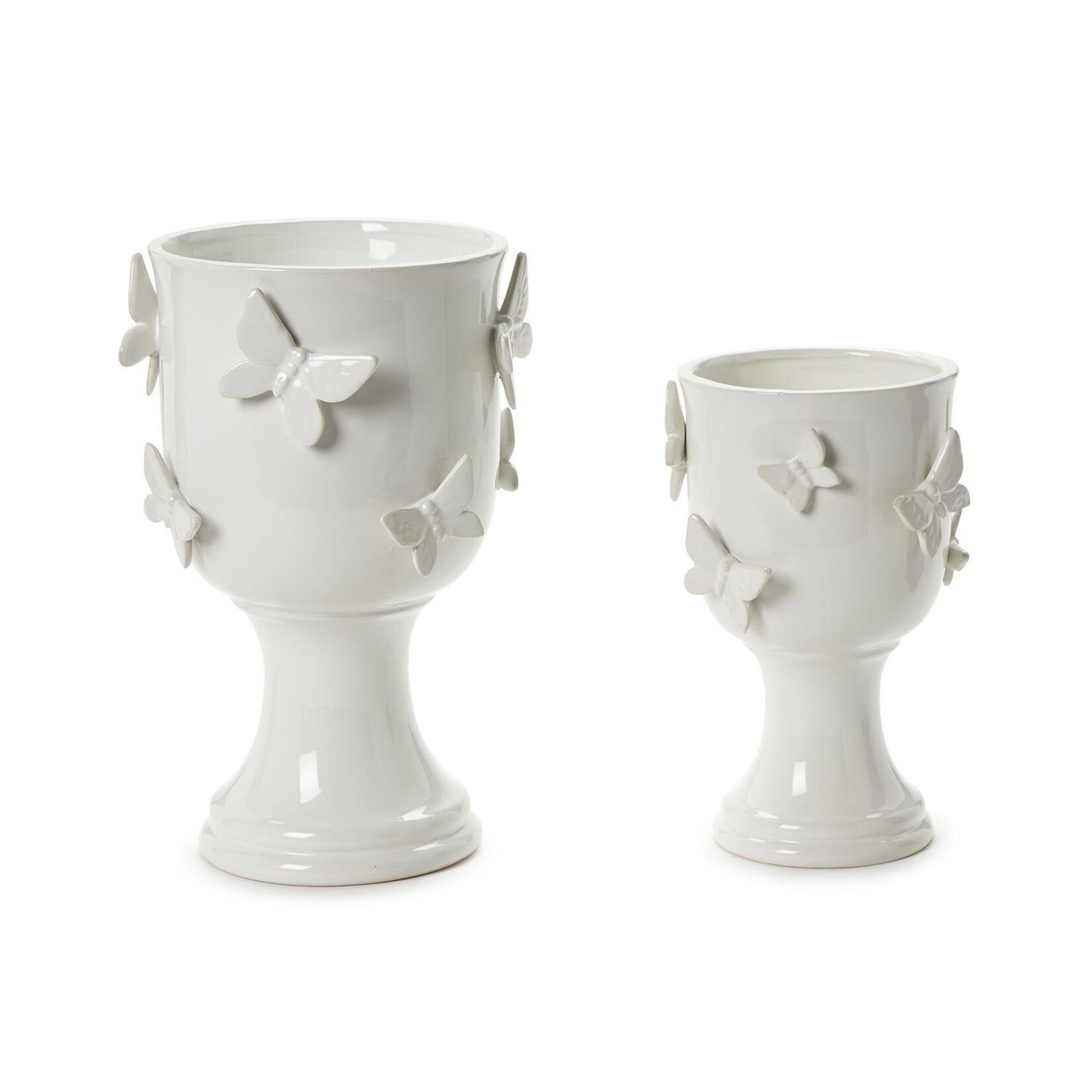 Two's Company Butterfly Pedestal Cachepots with Sculpted Butterflies Large
