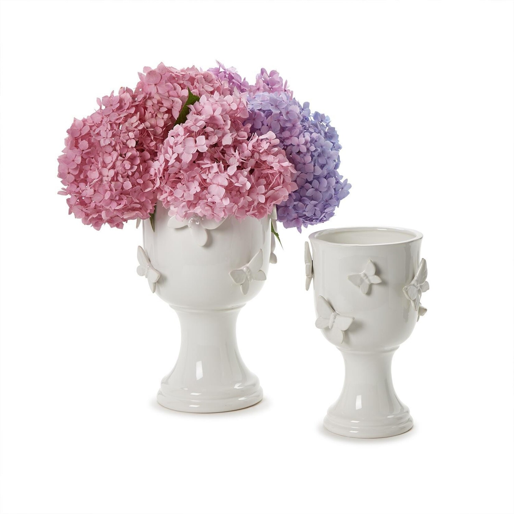 Two's Company Butterfly Pedestal Cachepots with Sculpted Butterflies Large