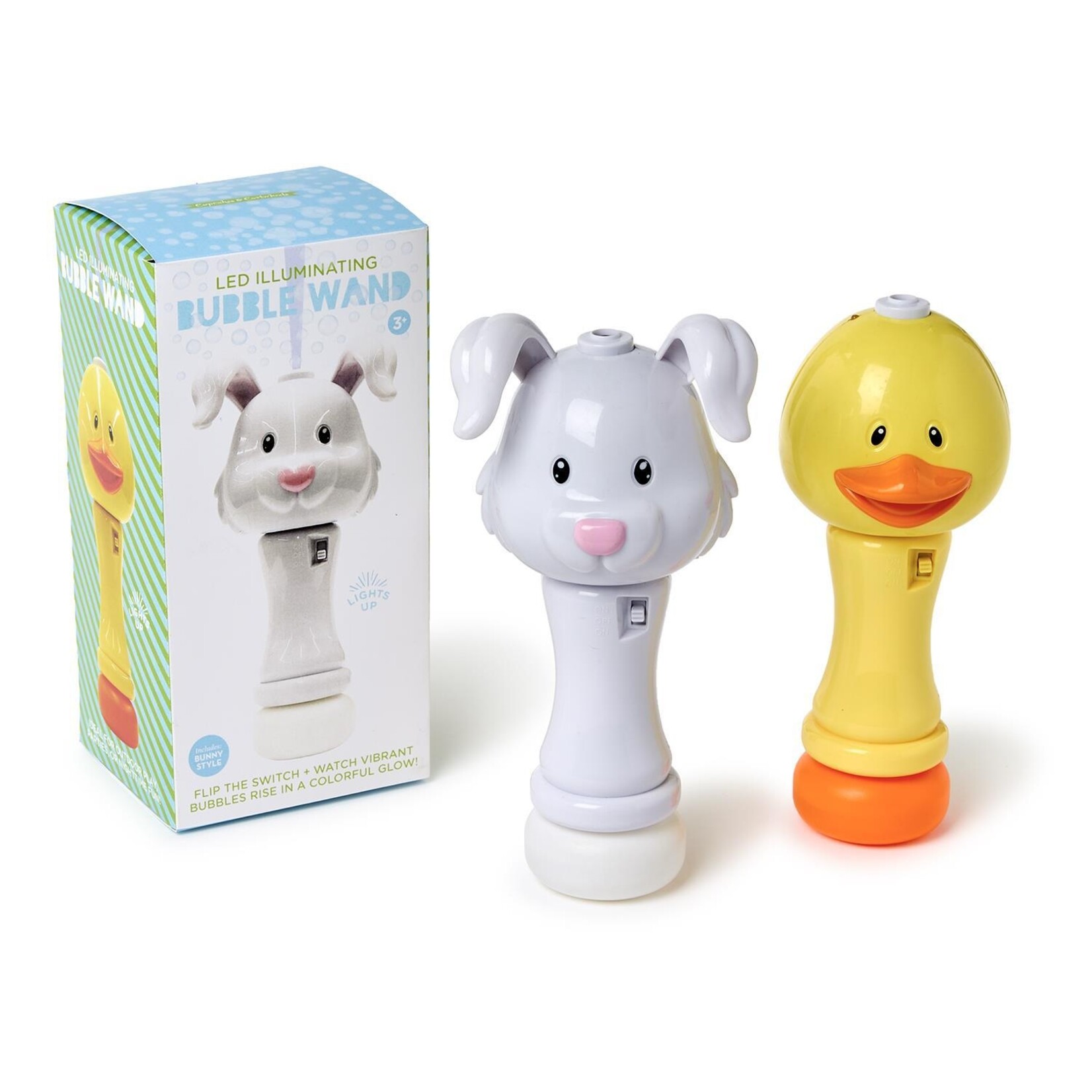 Two's Company Spring Bubbles LED Illuminating Bubble Wand Blower with Refillable Bottle and Solution in Gift Box