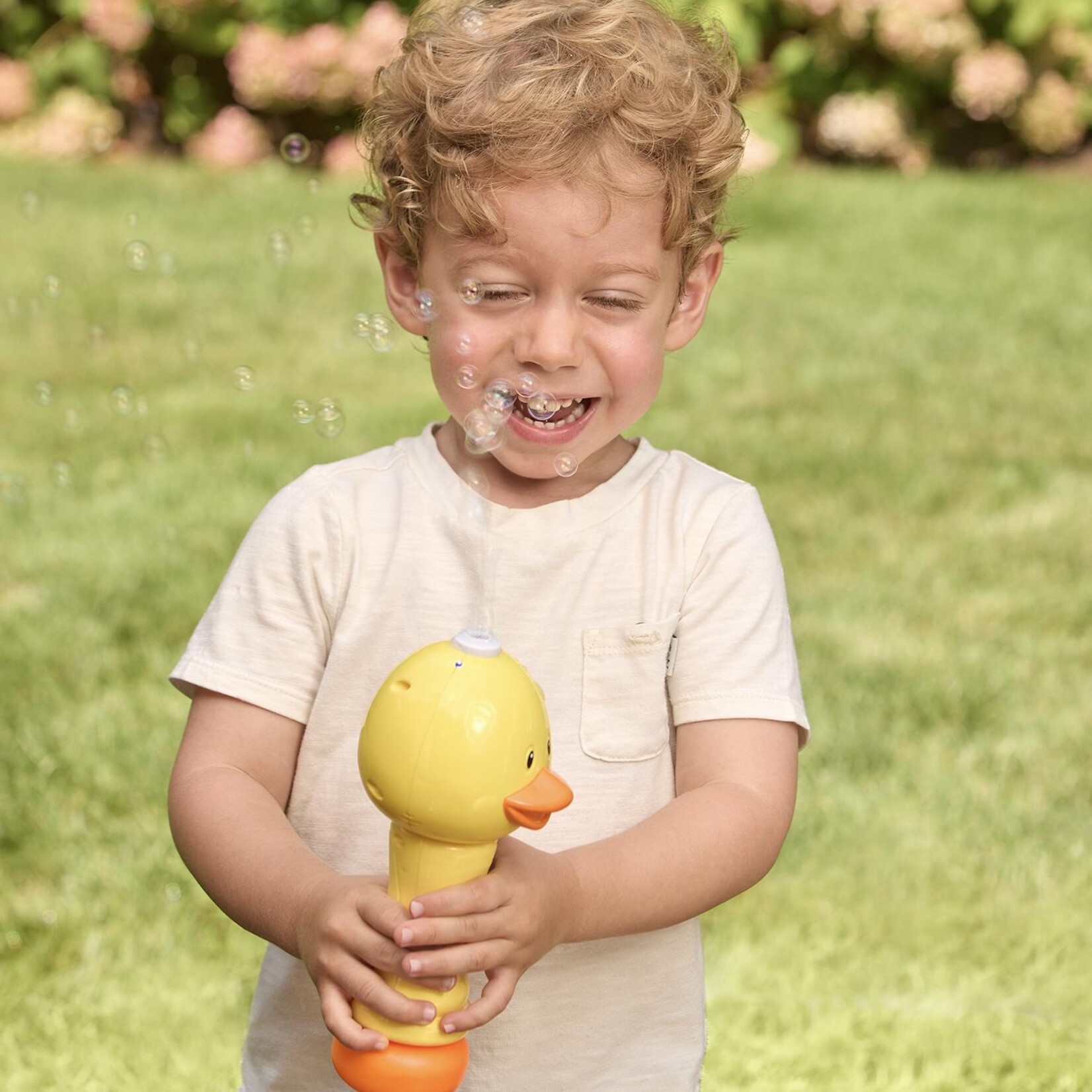 Two's Company Spring Bubbles LED Illuminating Bubble Wand Blower with Refillable Bottle and Solution in Gift Box